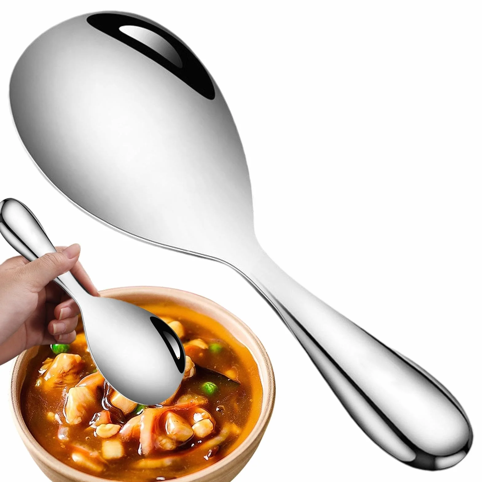 Rice Paddle Spoon, Stainless Steel Rice Spatula, Large Metal Rice Paddle, Non Stick Rice Spoon, Kitchen Rice Spatula, Potato Server Spoon, Metal Rice Paddle, Thickened Rice Spatula, Non Stick Kitchen