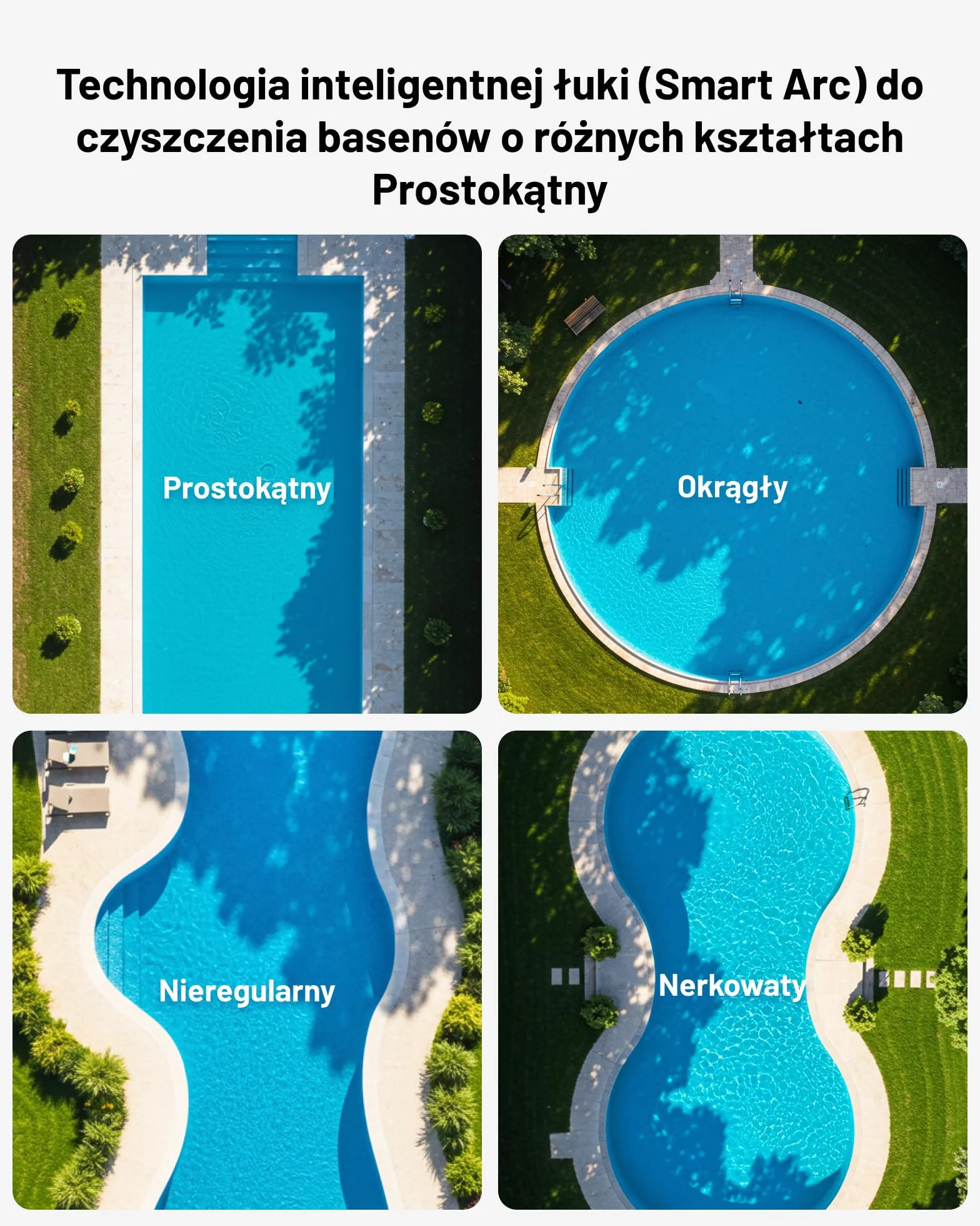 Bezprzewodowy robot basenowy SPINO E1, czas pracy 210 minut, wydajność 21950 l/h, 5 trybów pracy robota basenowego, czyszczenie ścian i linii wodnej, sterowanie aplikacją, ścieżka SmartArc