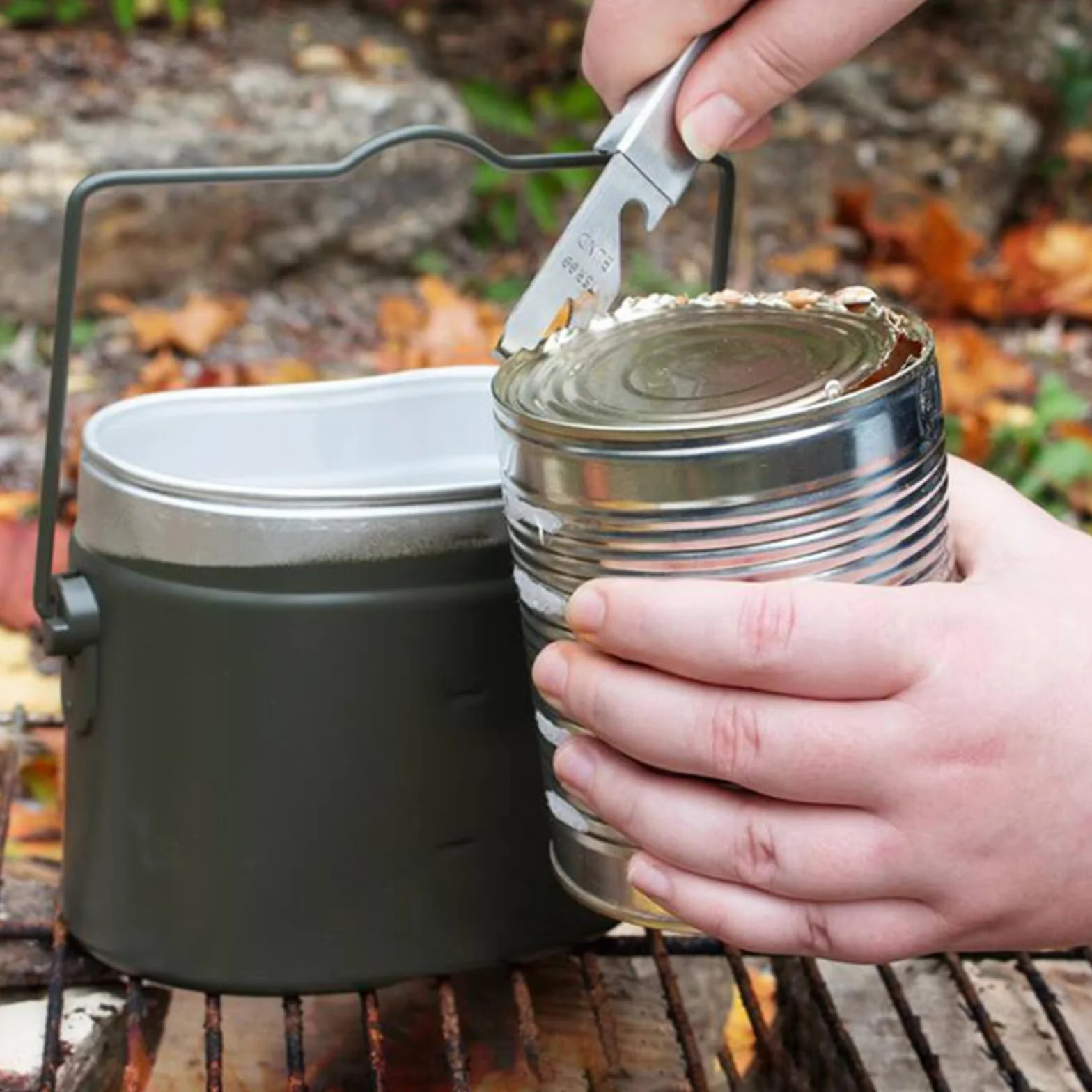 Vaileal Bundeswehra naczynia do jedzenia, odporne na wysokie temperatury, naczynia kempingowe, ze składanym nożem, widelcem i łyżką, naczynia kempingowe z aluminium ze składanymi uchwytami,
