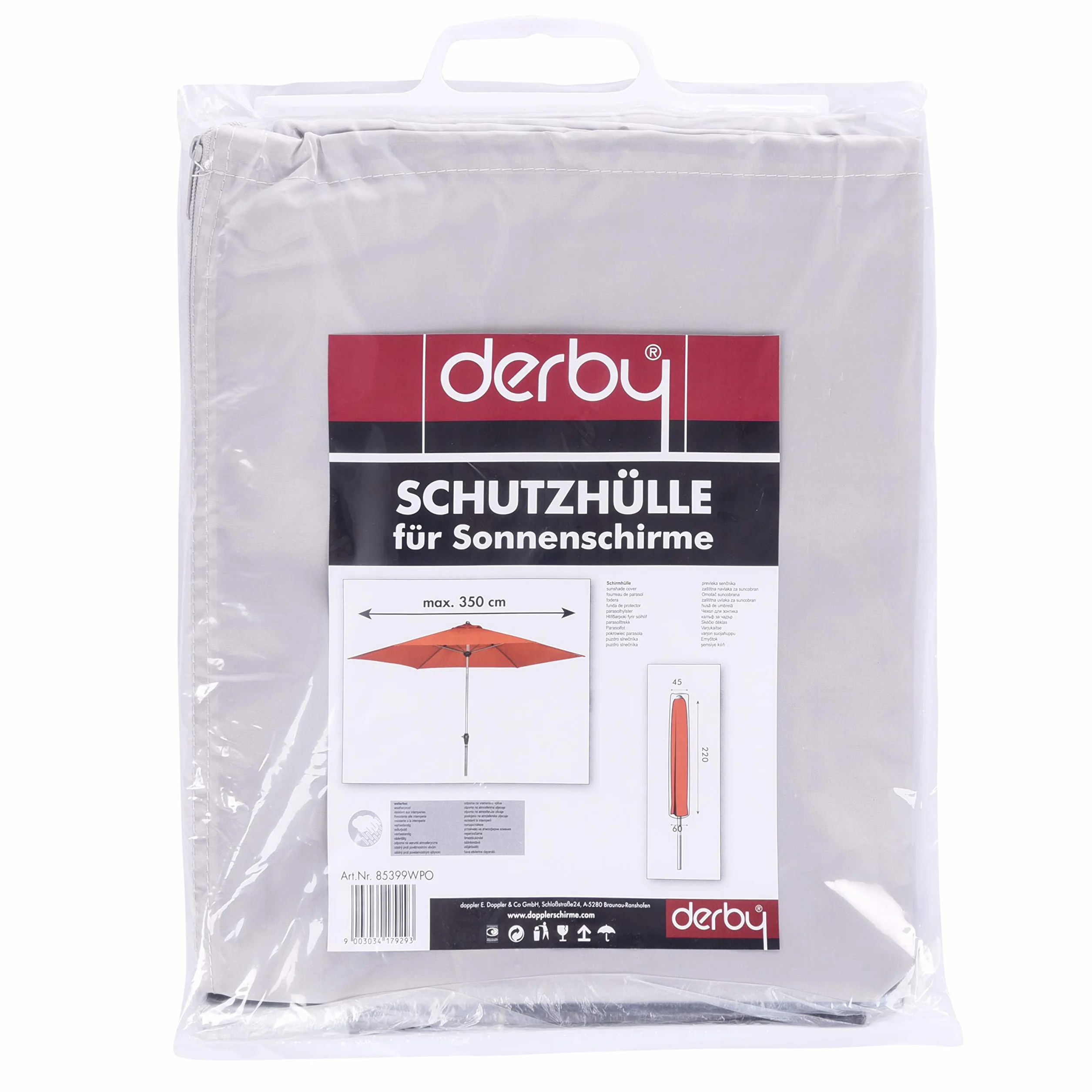 Doppler Pokrowiec na parasol przeciwsłoneczny Basic dla parasoli przeciwsłonecznych do 350 cm - Dla doskonałej ochrony parasola przeciwsłonecznego - Odporny na warunki atmosferyczne - Jasnoszary