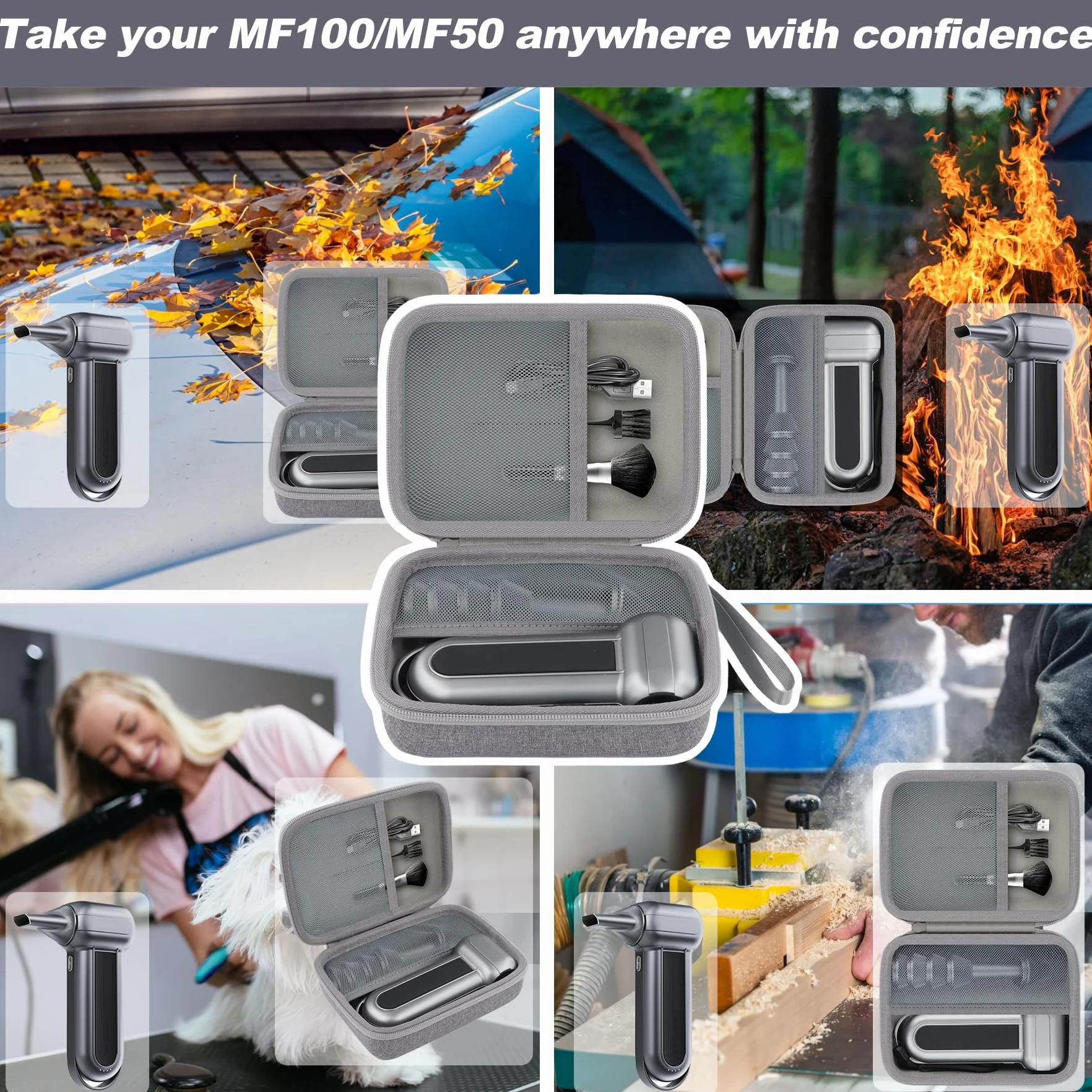 Khanka Do WOLFBOX MF100 MF50 Elektryczny Odkurzacz Powietrza i Dmuchawa Powietrza Twarde etui, torba z kieszenią z siatki na akcesoria WOLFBOX MF100 MF50, pojedyncze etui, Szary, Klasyczny