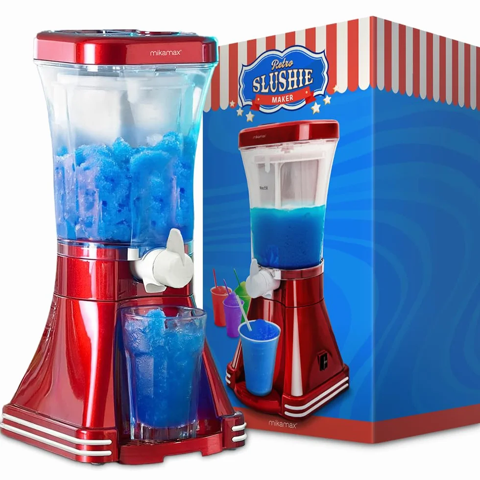 MikaMax Maszyna do lodów w stylu retro – Slushie Maker, pojemność 1 l, 20 W – do slushies i mrożonych napojów – działa tylko z napojami zawierającymi cukier