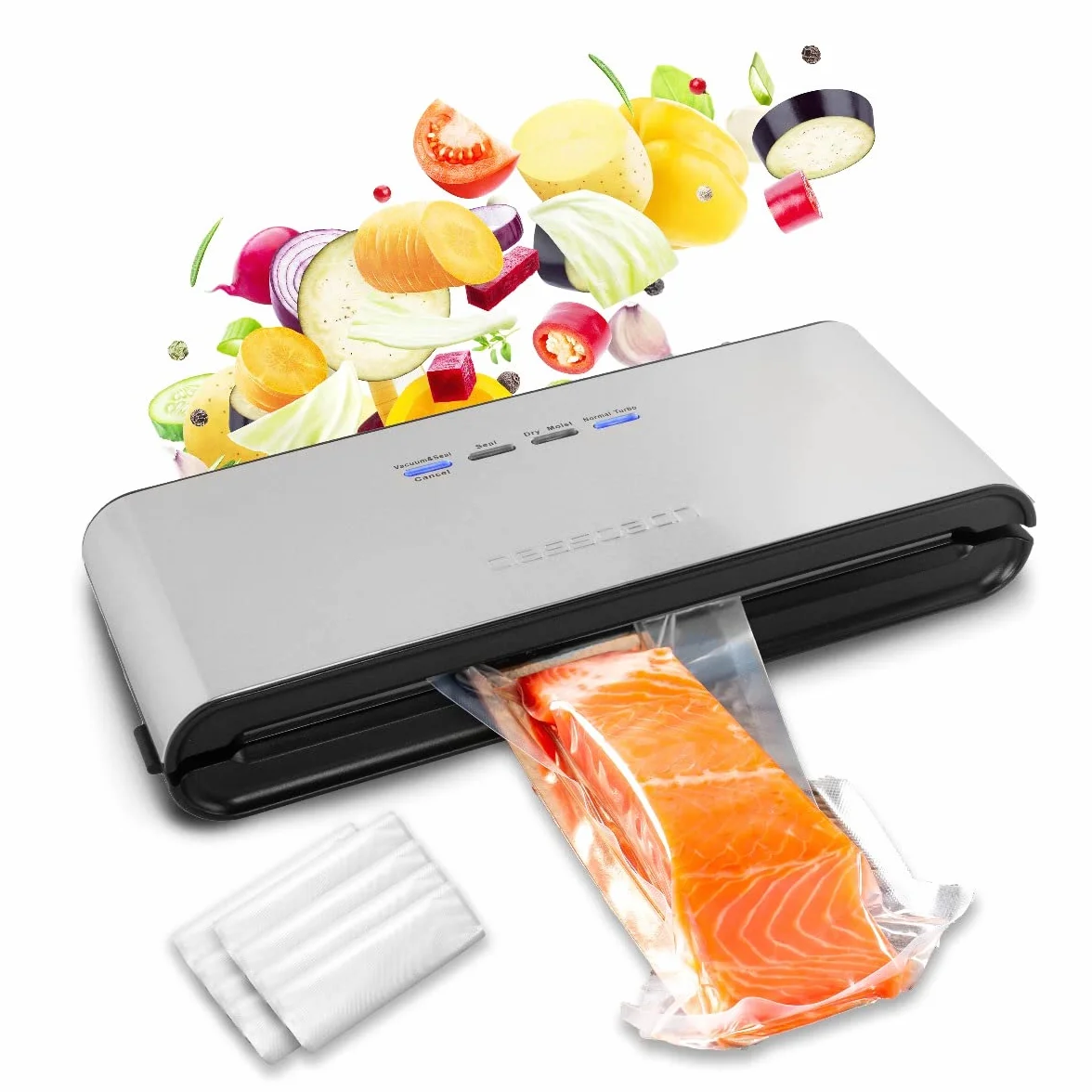 C-VK 4000 Vacuum Sealer/Vacuum Sealer/Film Welding Machine for Sous Vide 8x Longer Fresh 18 Professional Food Storage Bags Included Stainless Steel Casing