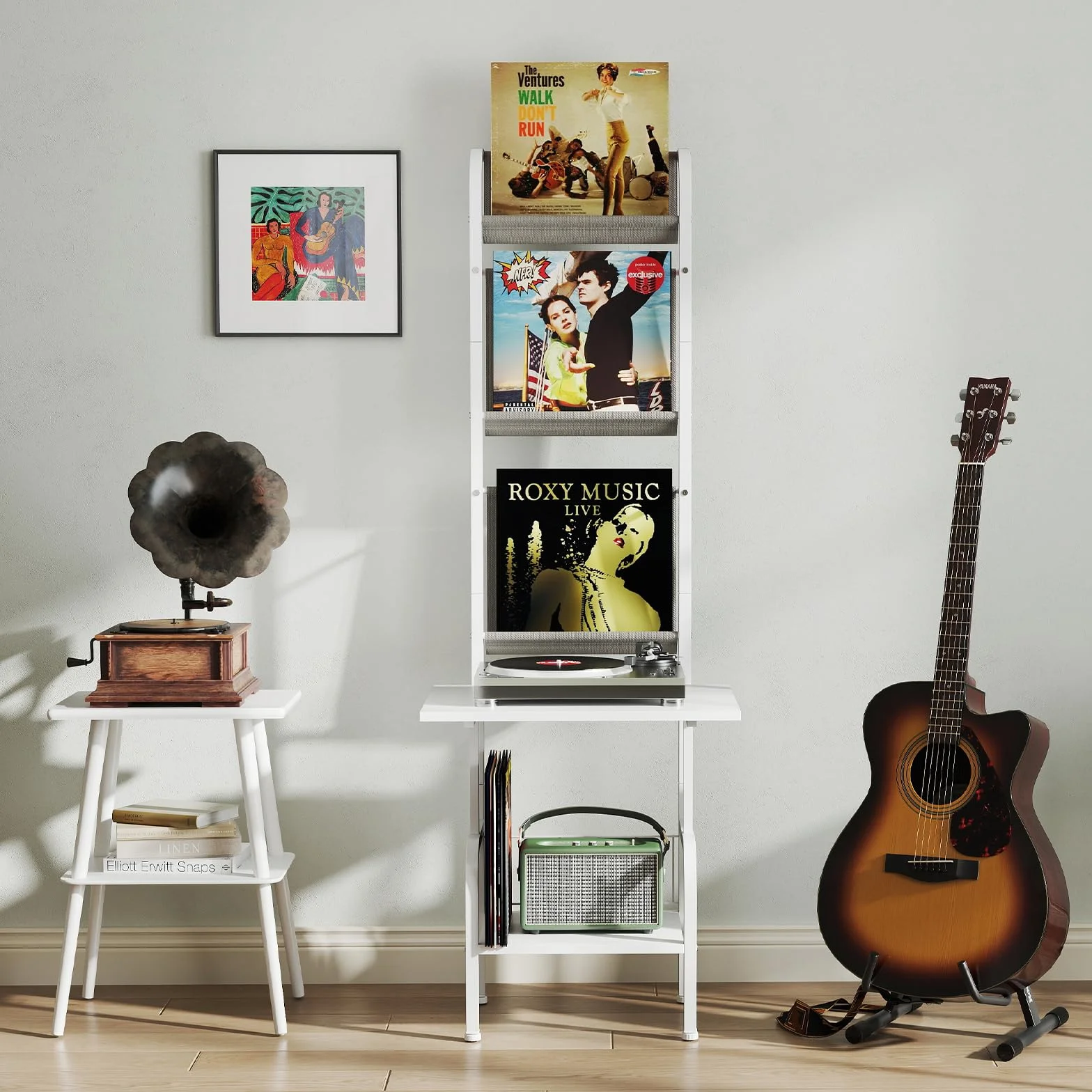 COSTWAY 5-poziomowy stojak na gramofony z winylowym regałem wystawowym, stojak na płyty gramofonowe, półka na winylowe płyty gramofonowe dla albumów i płyt CD, 50 x 51 x 145 cm (biały)