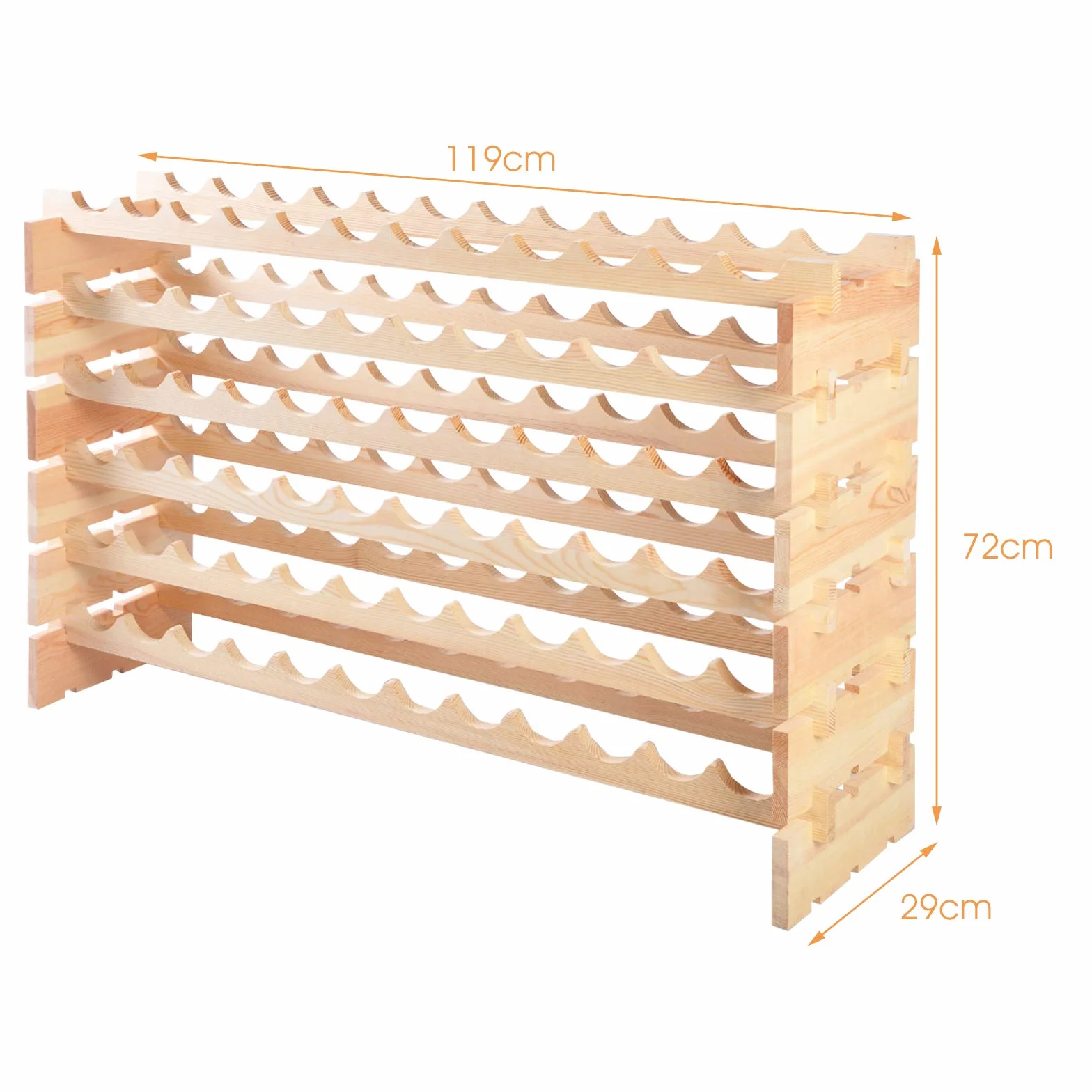 COSTWAY Drewniany regał na wino 72 butelki 6 poziomów 119x29x72 cm