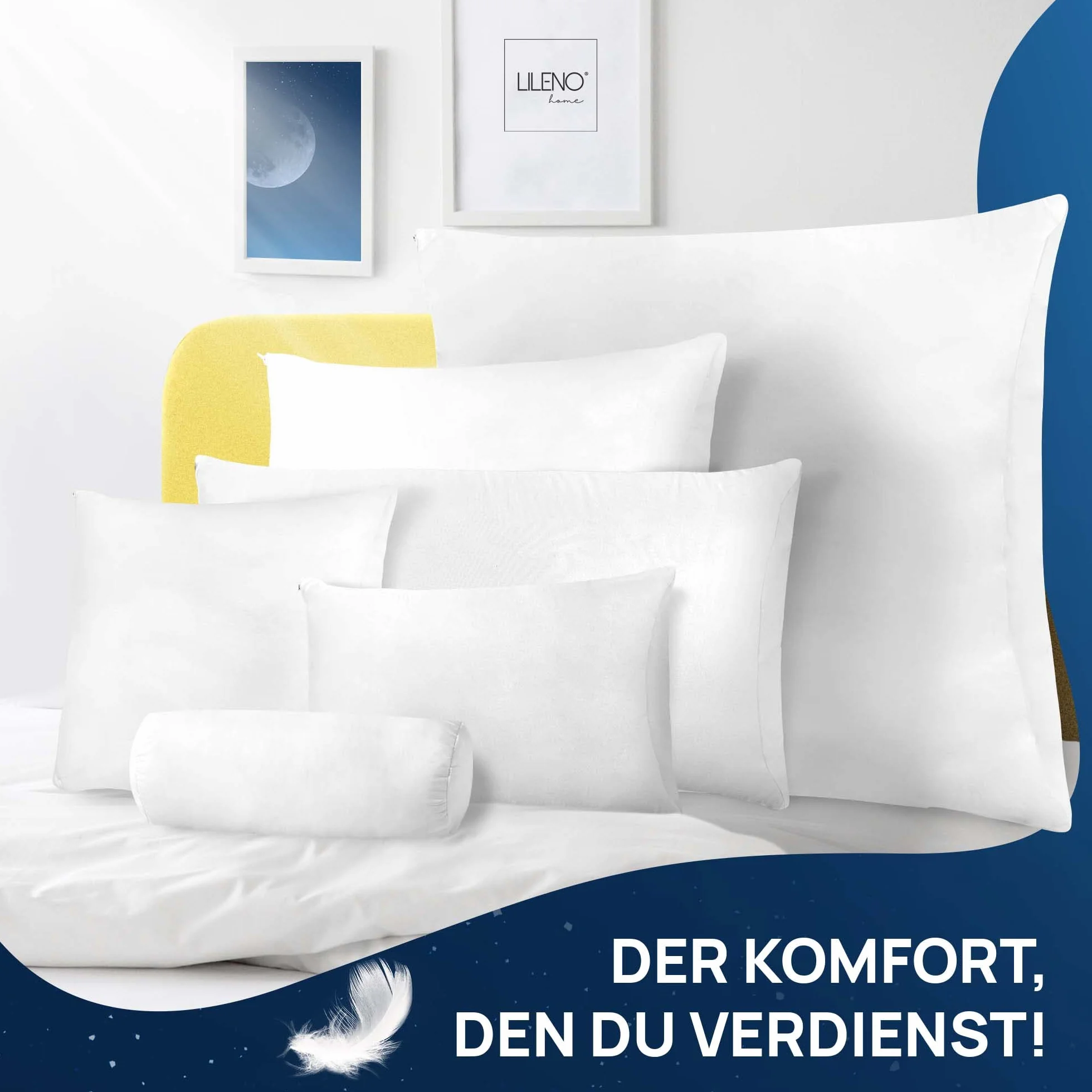 LILENO HOME Poduszka z pierza 80 x 80 cm [zestaw 2 szt.] – poduszka 80 x 80 cm z piór jako poduszka pod głowę, poduszka do spania i poduszka na łóżko, idealna dla alergików i dzieci – poduszka z