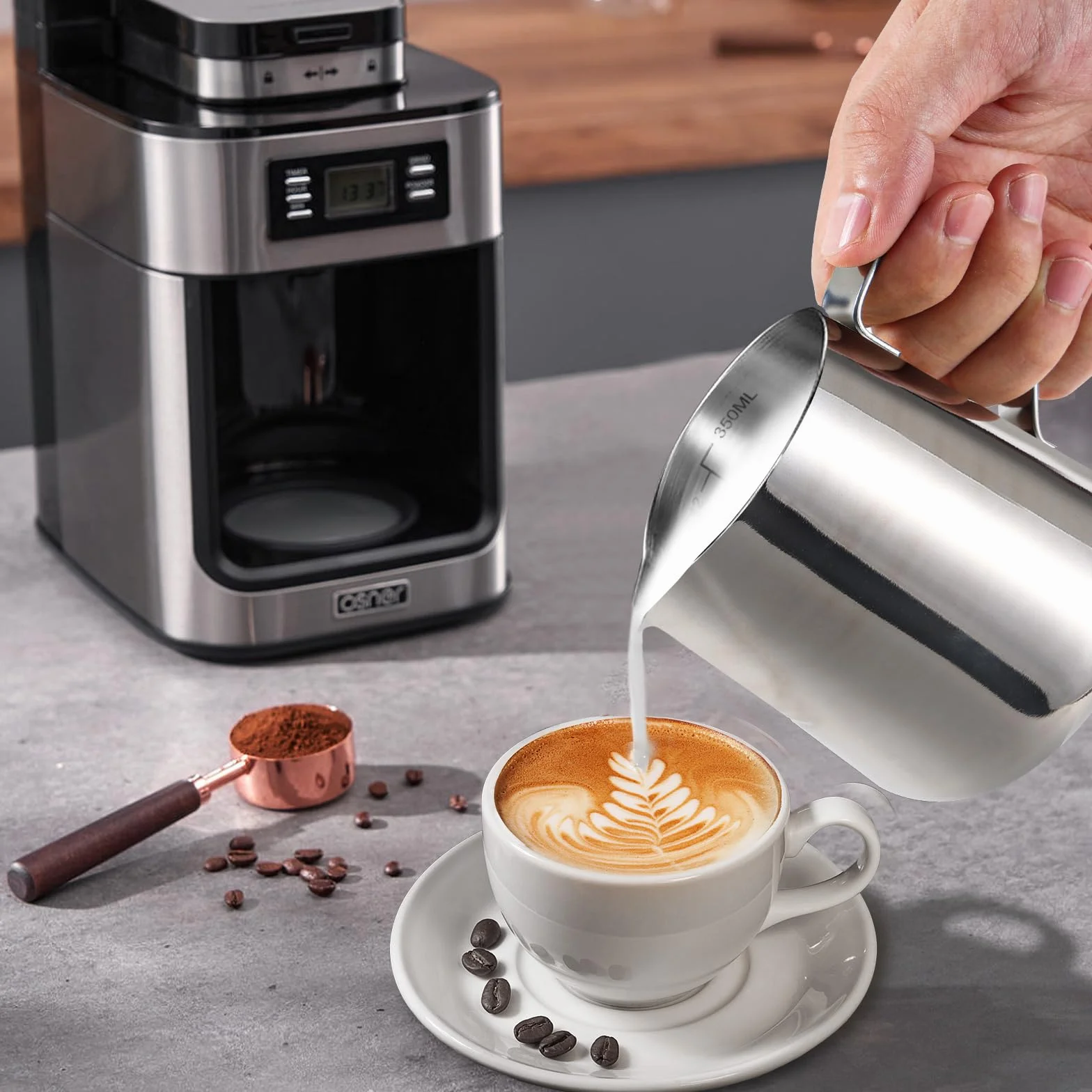 Dzbanek do Spieniania Mleka 550 ml ze Stali Nierdzewnej, Latte Art, Espresso, dla Baristy