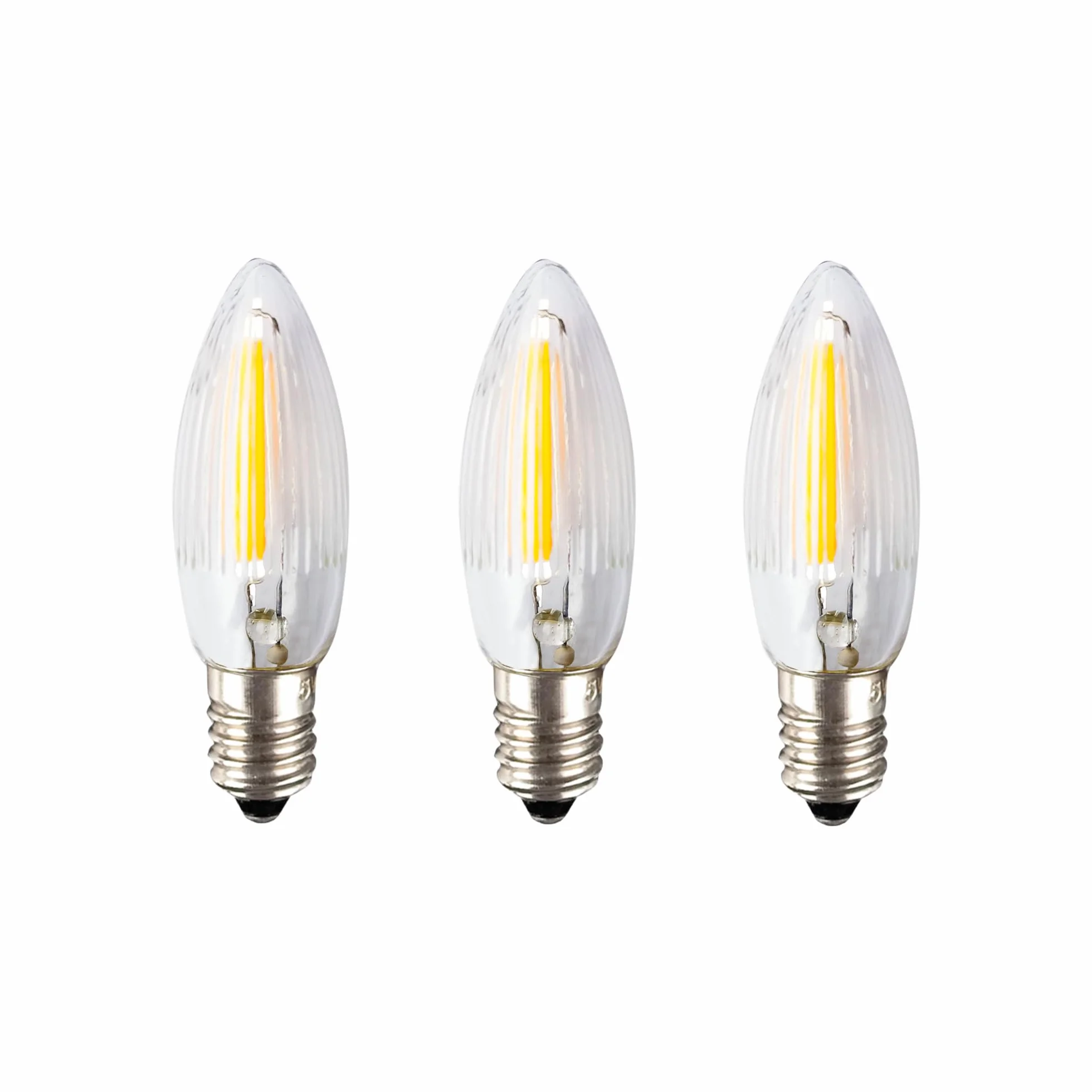 hellum Zapasowe świece LED filament 12 V 0,5 W do łańcuchów świetlnych i łuku świetlnego, 3 sztuki świec ryflowanych E10 (Ø 10 mm) pasują do 20 punktów świetlnych, 17 lumenów, zapasowe świece, łańcuch