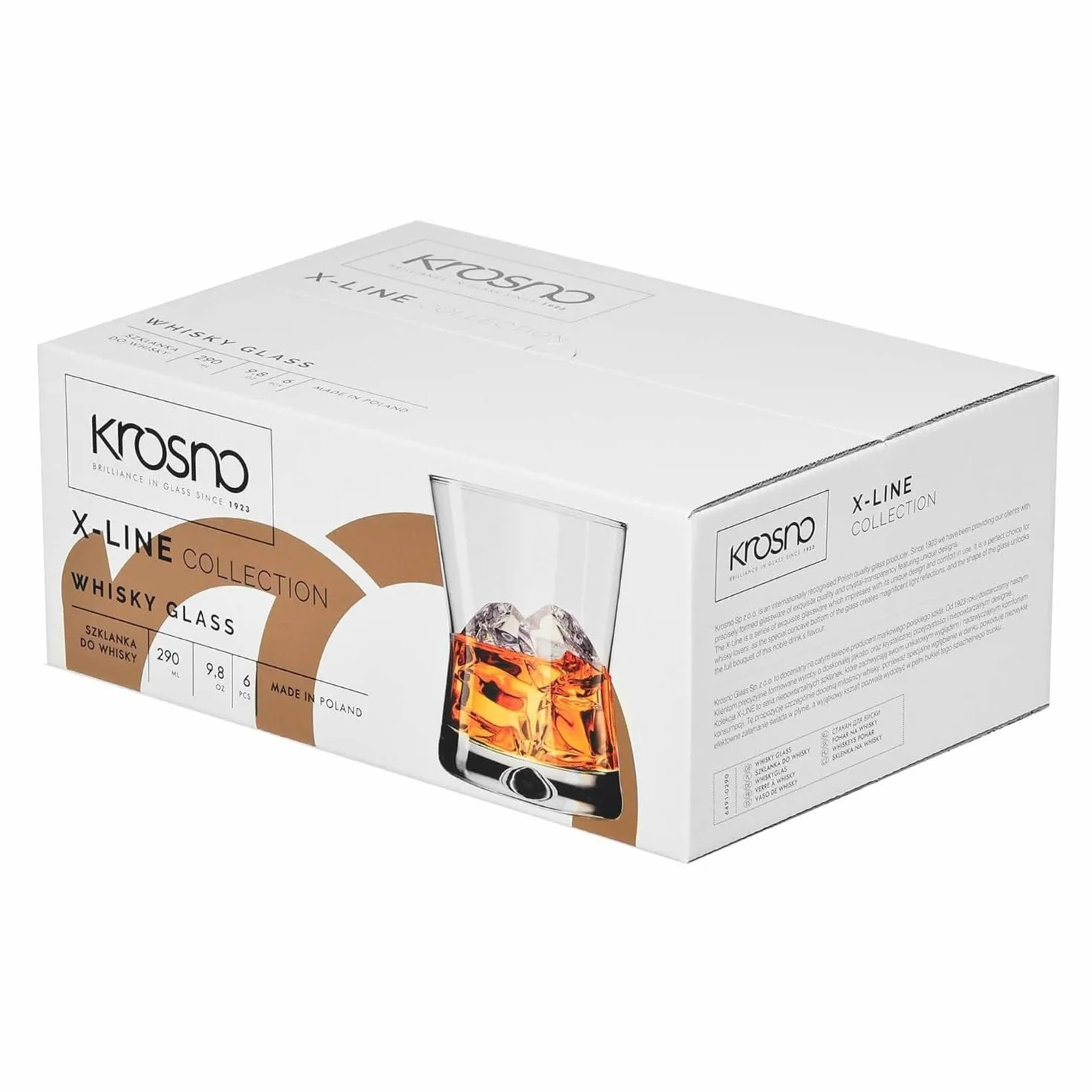 KROSNO Szklanki do Whisky 290 ml Zestaw 6 szt. X-Line