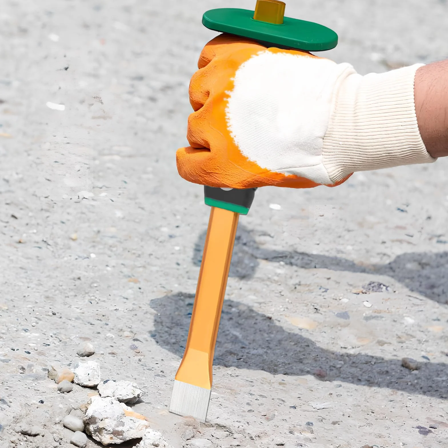 Joyan Dłuto płaskie z osłoną dłoni, precyzyjne dłuto płaskie z bardzo szeroką powierzchnią uderzenia 100 mm, poręczne, mocne dłuto z osłoną (zielono-czarne, 30 x 3 cm)