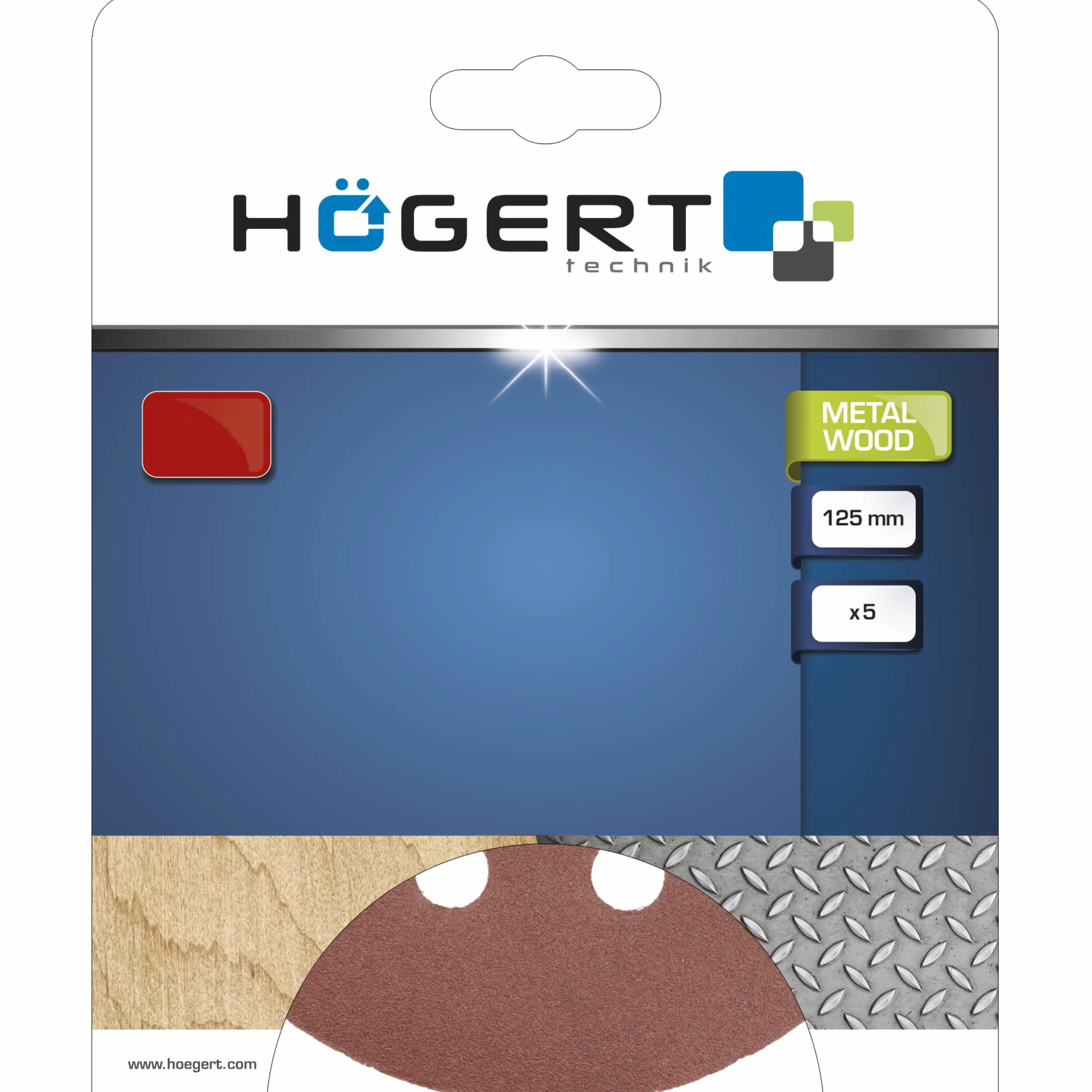 HÖGERT TECHNIK Tarcze szlifierskie 125 mm, ziarnistość 180, z zapięciem na rzepy, 11 otworów, tlenek glinu, do drewna, metalu, lakieru, szlifierek mimośrodowych, odkurzające, zestaw 5 szt