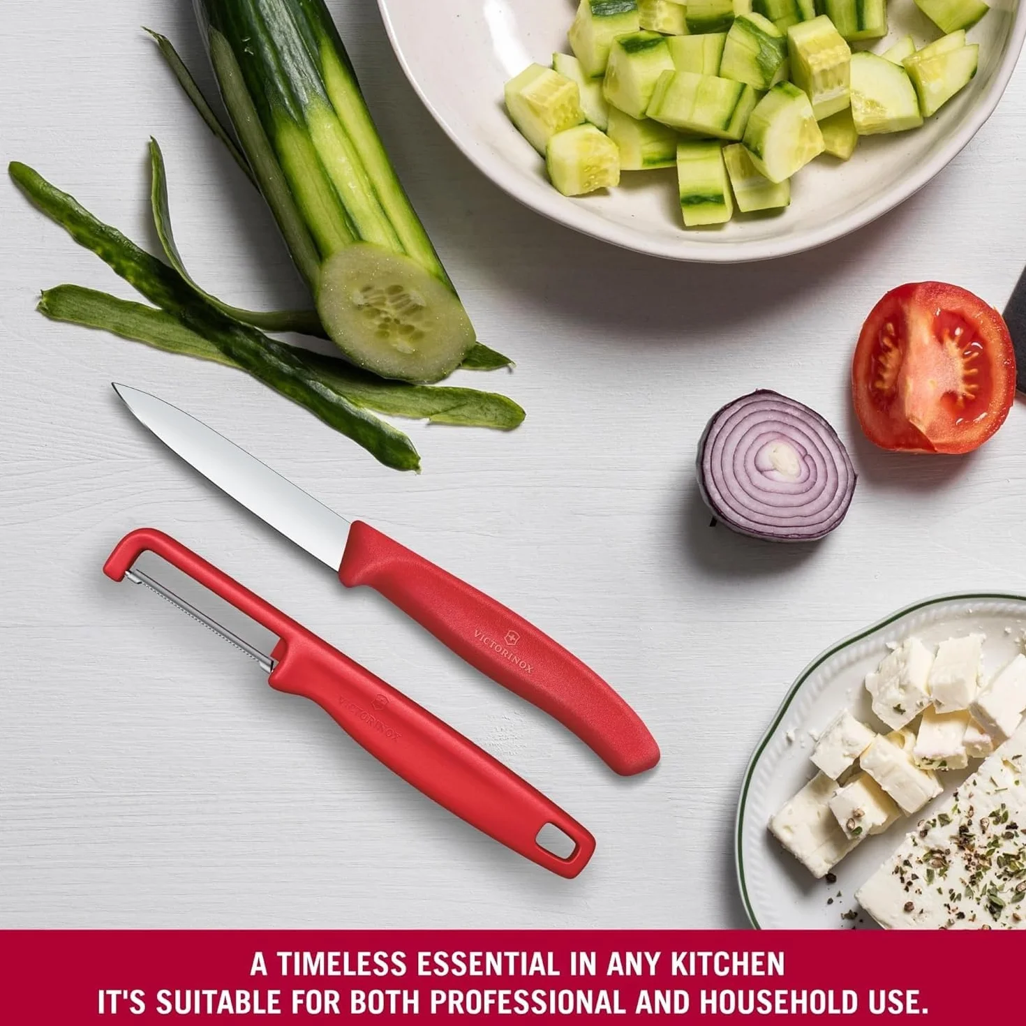 Victorinox Swiss Classic zestaw noży do warzyw z obieraczką, do warzyw i owoców, 2-częściowy, bardzo ostre ostrze, czerwony