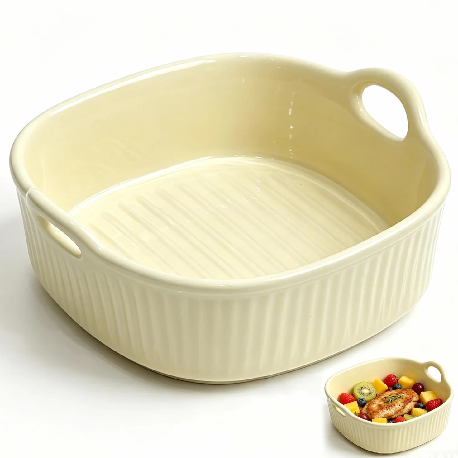 Ceramiczne naczynie do zapiekania 18x17x6 cm do frytkownicy beztłuszczowej żółte