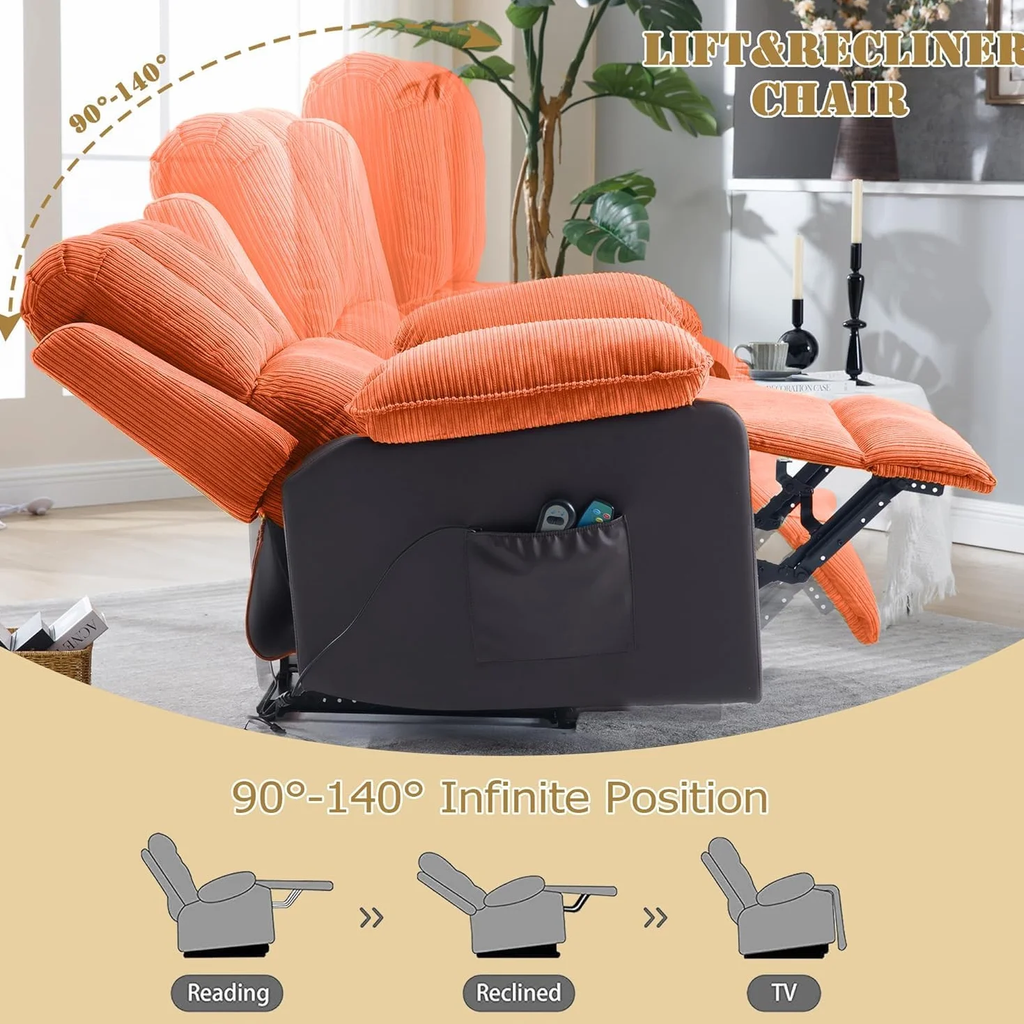 Fotel relaksacyjny do masażu, regulowany fotel relaksacyjny z podnóżkiem i pilotem zdalnego sterowania, ergonomiczny fotel do salonu, biura