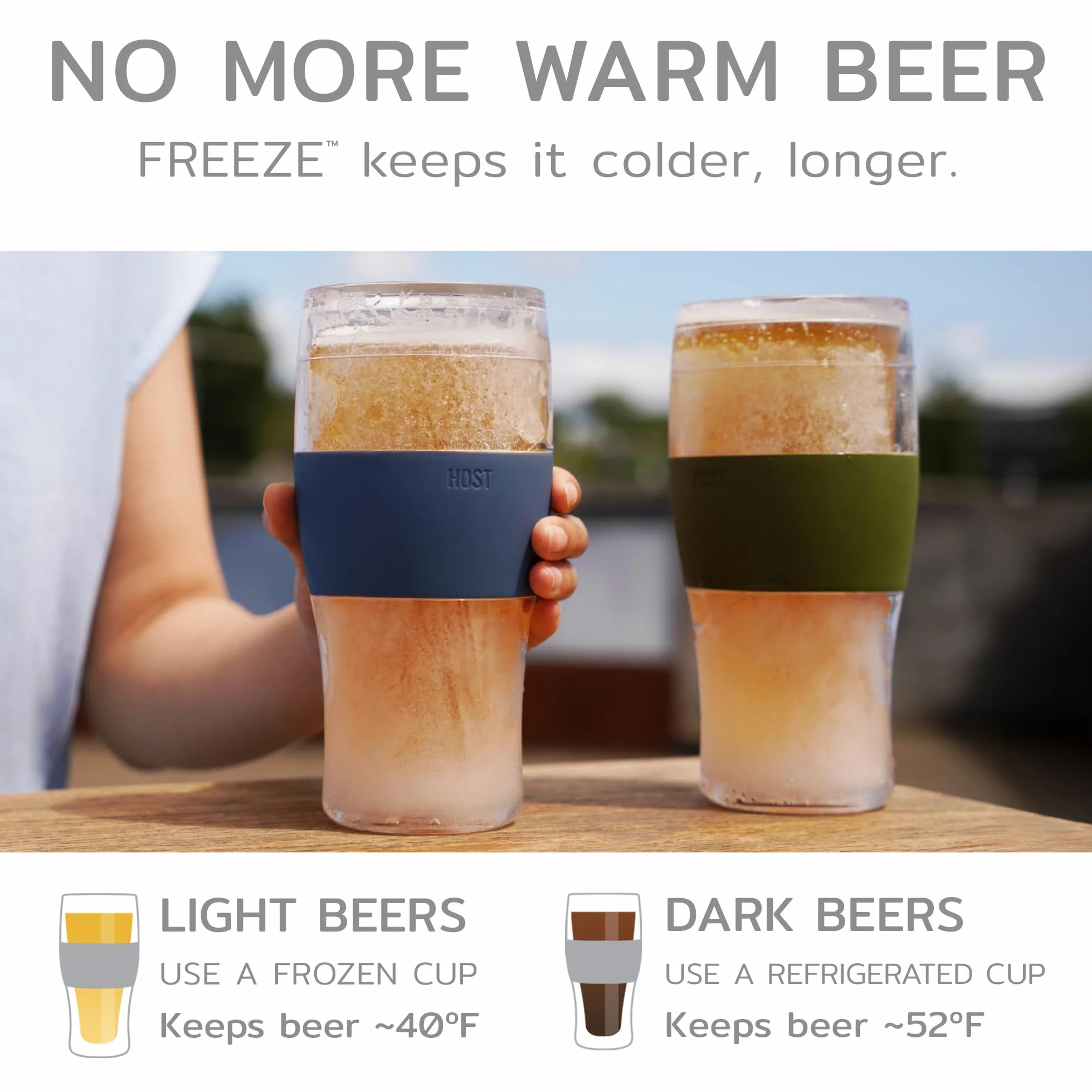 Host Szklanki do piwa Freeze, 473 ml chłodziarka żelowa z podwójną ścianką plastikowy mrożony kufel amerykański (473 ml / .83 pint) szkło, zestaw 2 szt., szare