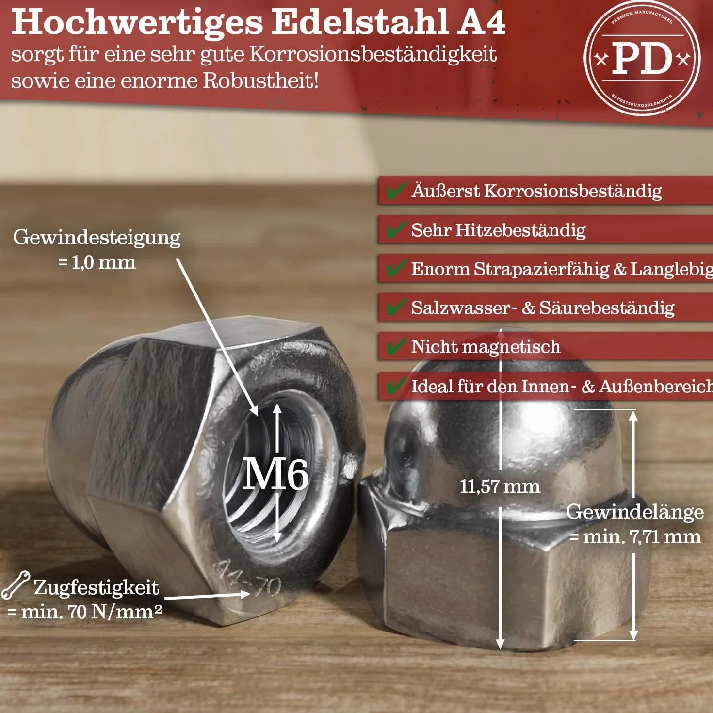 Nakrętki kapeluszowe ze stali nierdzewnej - DIN 1587 materiał stal szlachetna V4A AISI 316 (stal szlachetna V4A, 50 x M6)