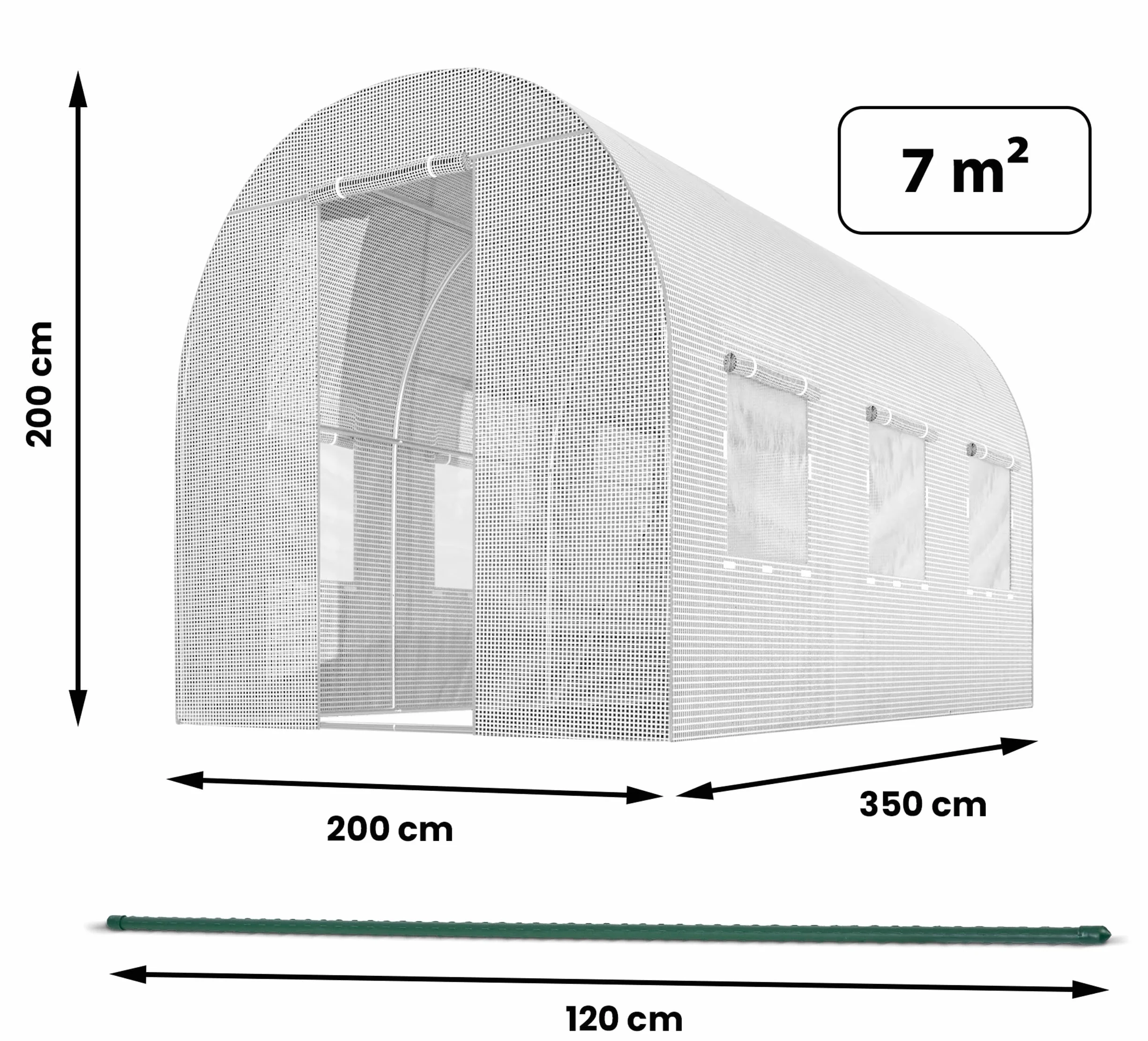 Szklarnia Foliowa Tunel Ogrodowy Stalowe Profile Okna Z Moskitierami 2 x 3,5 x 2 m 7m2 Biały