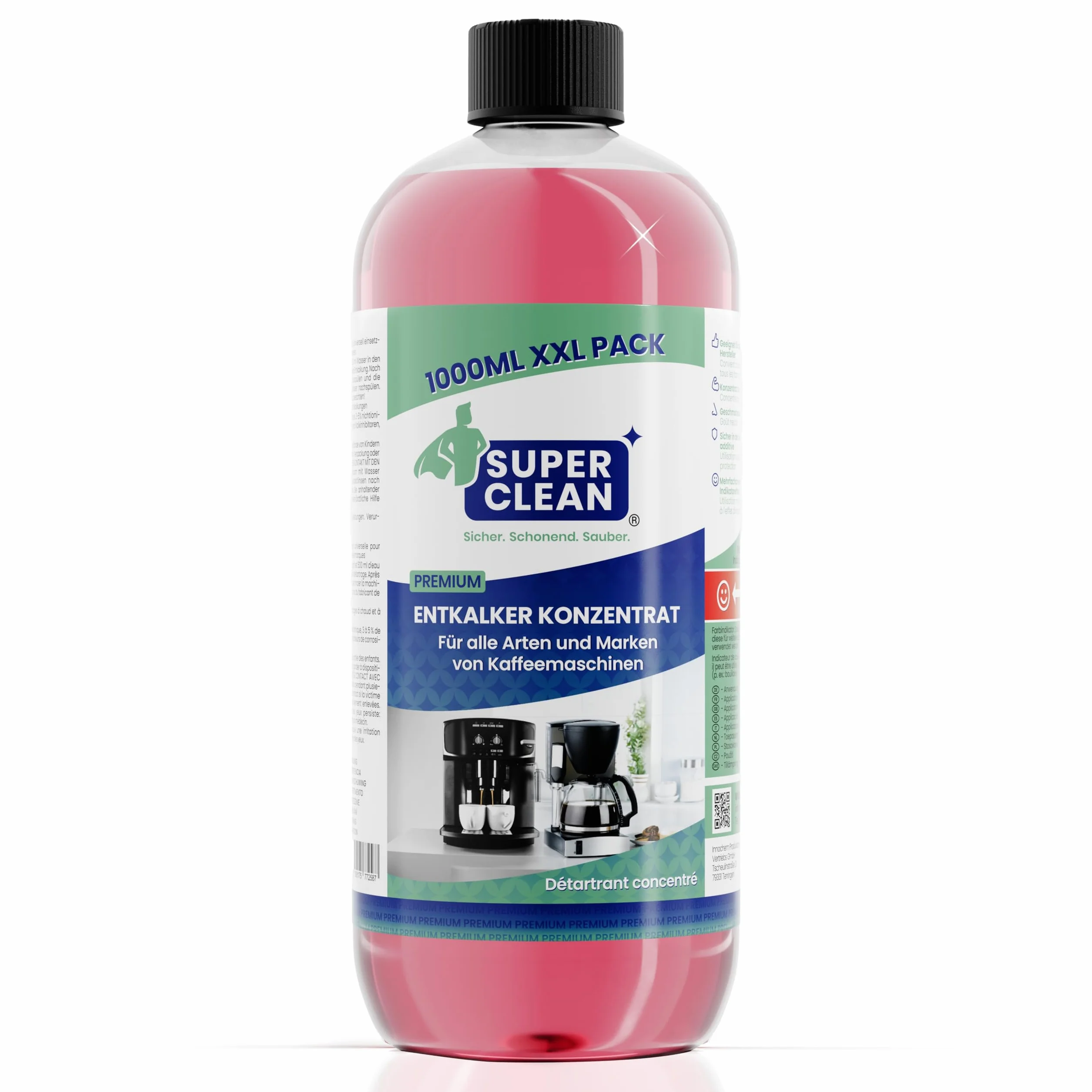 SUPER CLEAN 1L Uniwersalny Odkamieniacz Ekspres do kawy Płynny Do wszystkich maszyn 10 × odkamienianie
