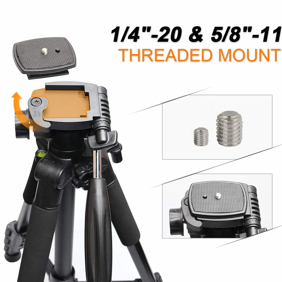 Huepar TPD14 143 cm/56" Stativ für Kreuzlinienlaser, Verstellbares Leichtgewicht Reisestativ mit 3-Wege-schwenkbarer Panoramakopf, Schnellwechselplatte mit 1/4"-20 Schraube und 5/8"-11 Überwurfmutter