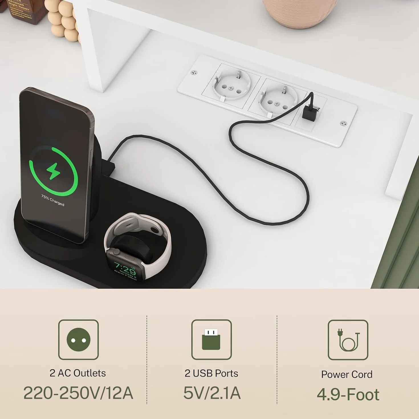FIONESO Toaletka z 3-składanymi lustrami, toaletka z 10-LED światłami i gniazdami, toaletka z 3-szufladami i dwiema szafkami, dla kobiet, sypialnia, biała