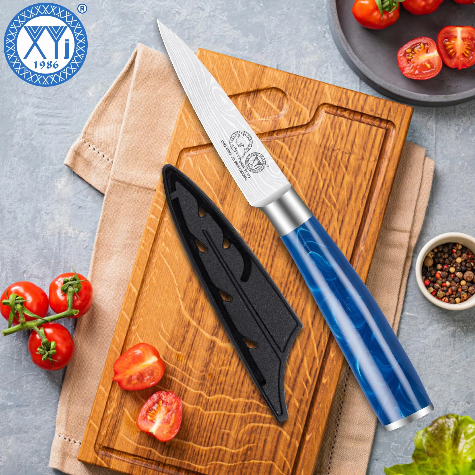 XYJ Paring Knife With Sheath,Stainless Steel 3.5 Inch Small Kitchen Knife,Razor-Sharp Fruit Vegetable Peeler Knife Ergonomic Handle,Kitchen Outdoor Camping BBQ