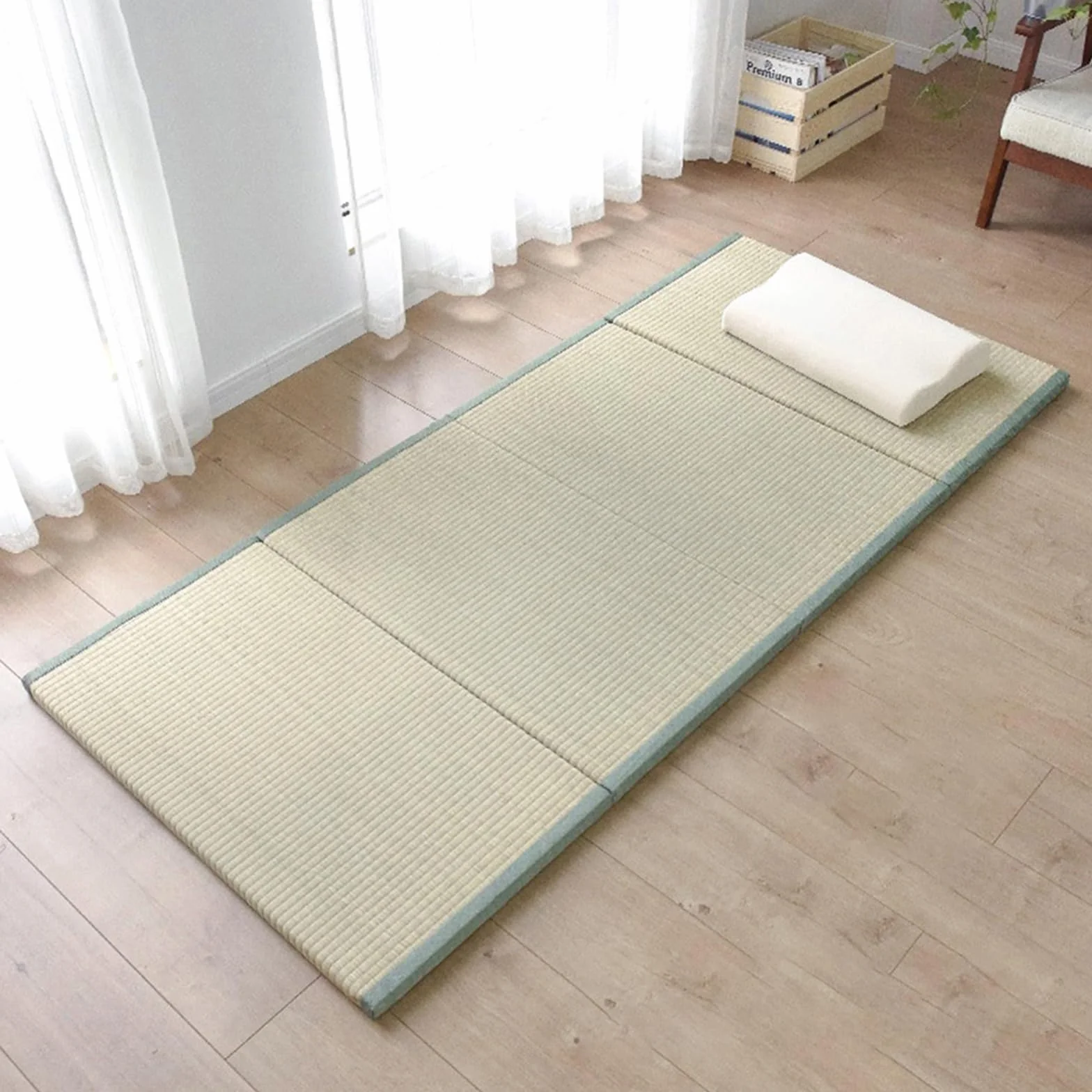 Tradycyjna Japońska Mata Tatami - 4-krotnie Składana, Mocny I Wygodny Materac Futon Naturalna Zielona Trawa Rush - Idealna Do Medytacji, Jogi, Pokoju Zen, Japońska Herbaciarnia(Size:75x200x3.5cm)