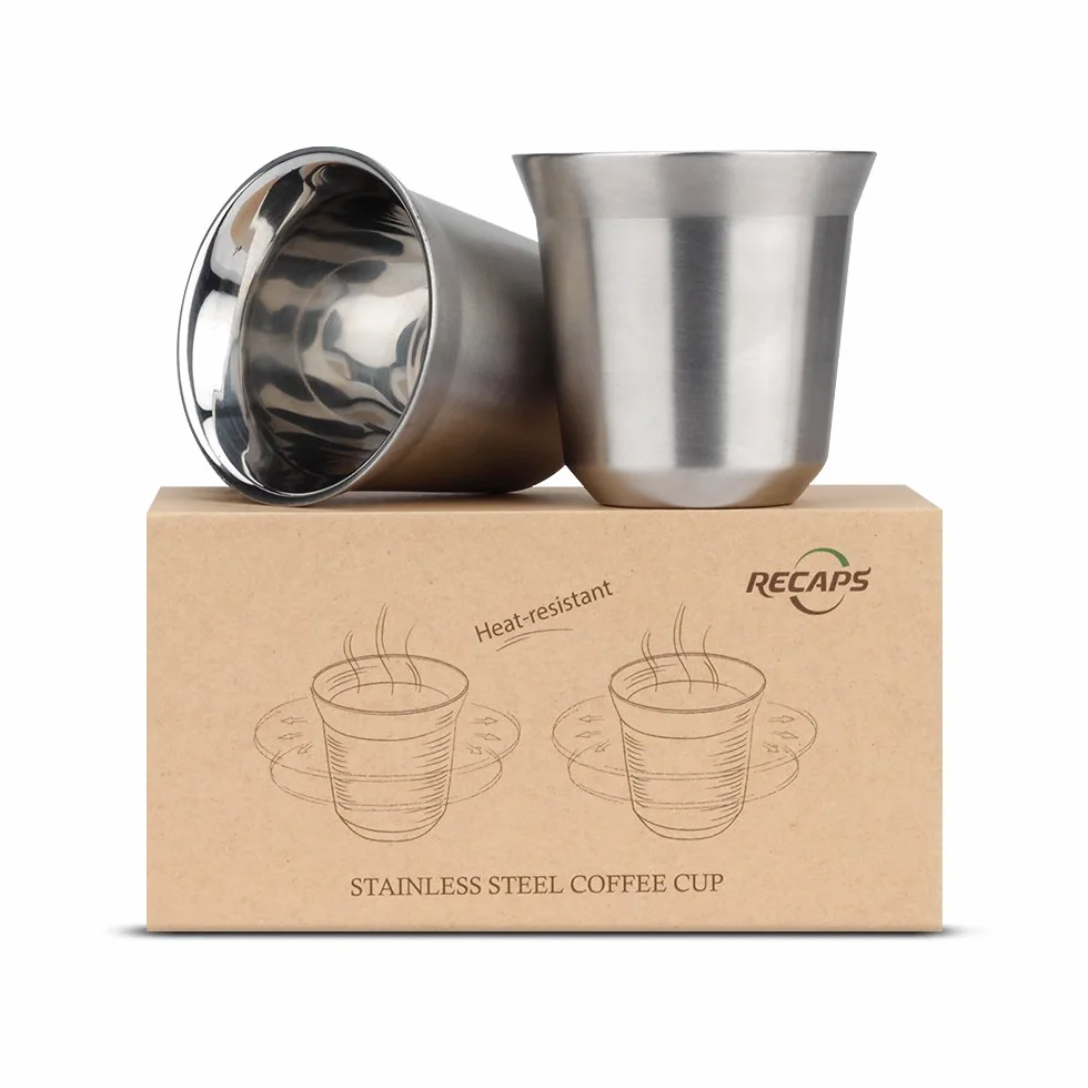 RECAPS Zestaw filiżanek do espresso 80 ml ze stali nierdzewnej 304 podwójne ścianki Demitasse