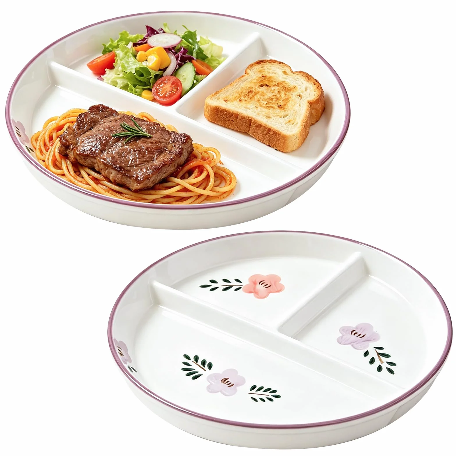 BYZESTY Talerz z przegródką dla dorosłych, 2 sztuki, 20 cm, ceramiczny talerz podzielony, talerz kontrolny dla dorosłych, sałatki, desery, przekąski, imprezy, przekąski, przekąski, przekąski