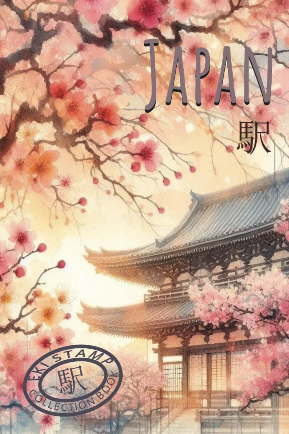 Japan Eki Stamp Book: 110 pages to collect Japanese Railway and Travel Souvenir Stamps, Cherry Blossom Temple