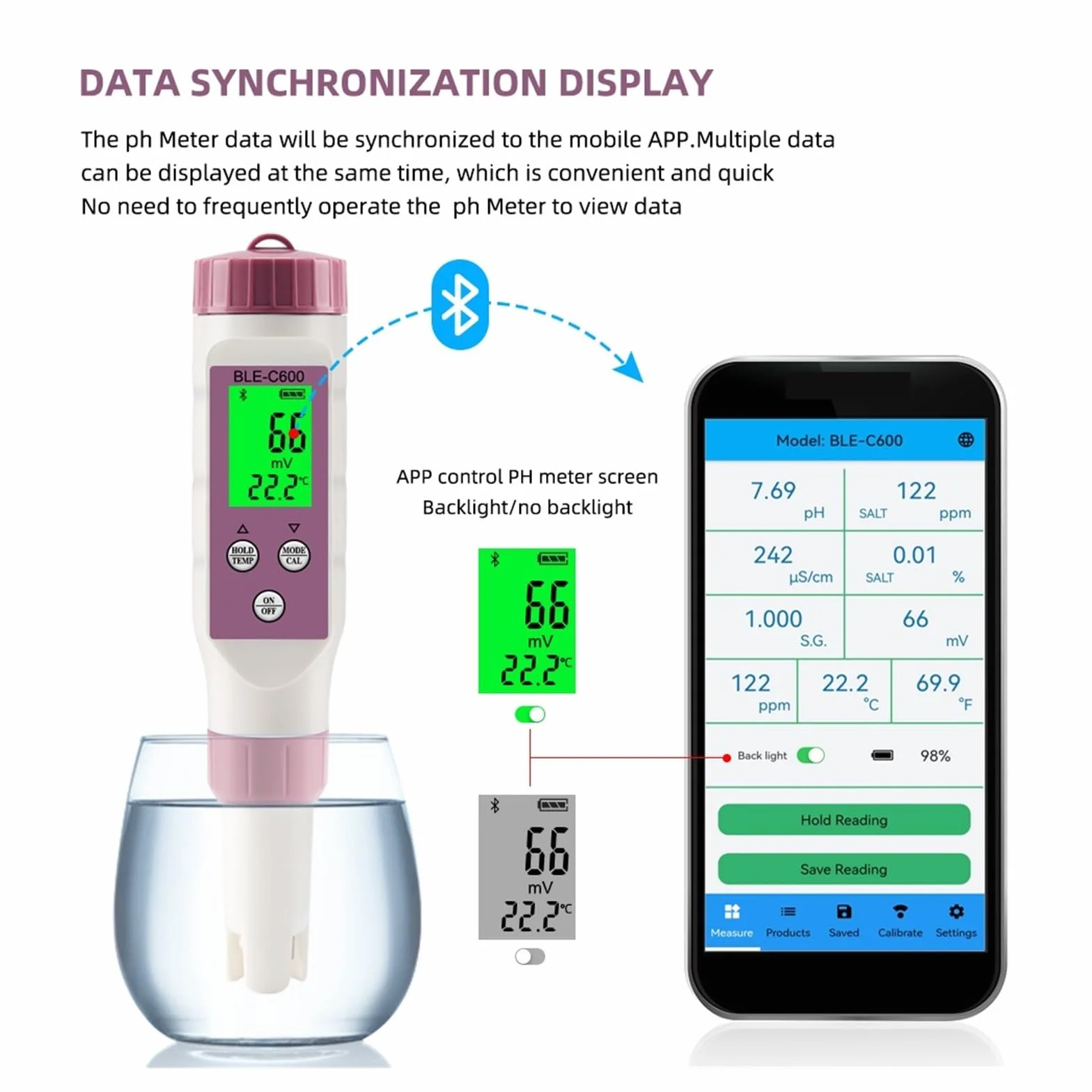 BLE-C600 Pióro Jakości Wody Kompatybilne Z Bluetooth 7 W 1 PH EC TDS ORP SALT SG Miernik Temperatury Aplikacja Inteligentny Tester Kontroli DokłAdny Pomiar