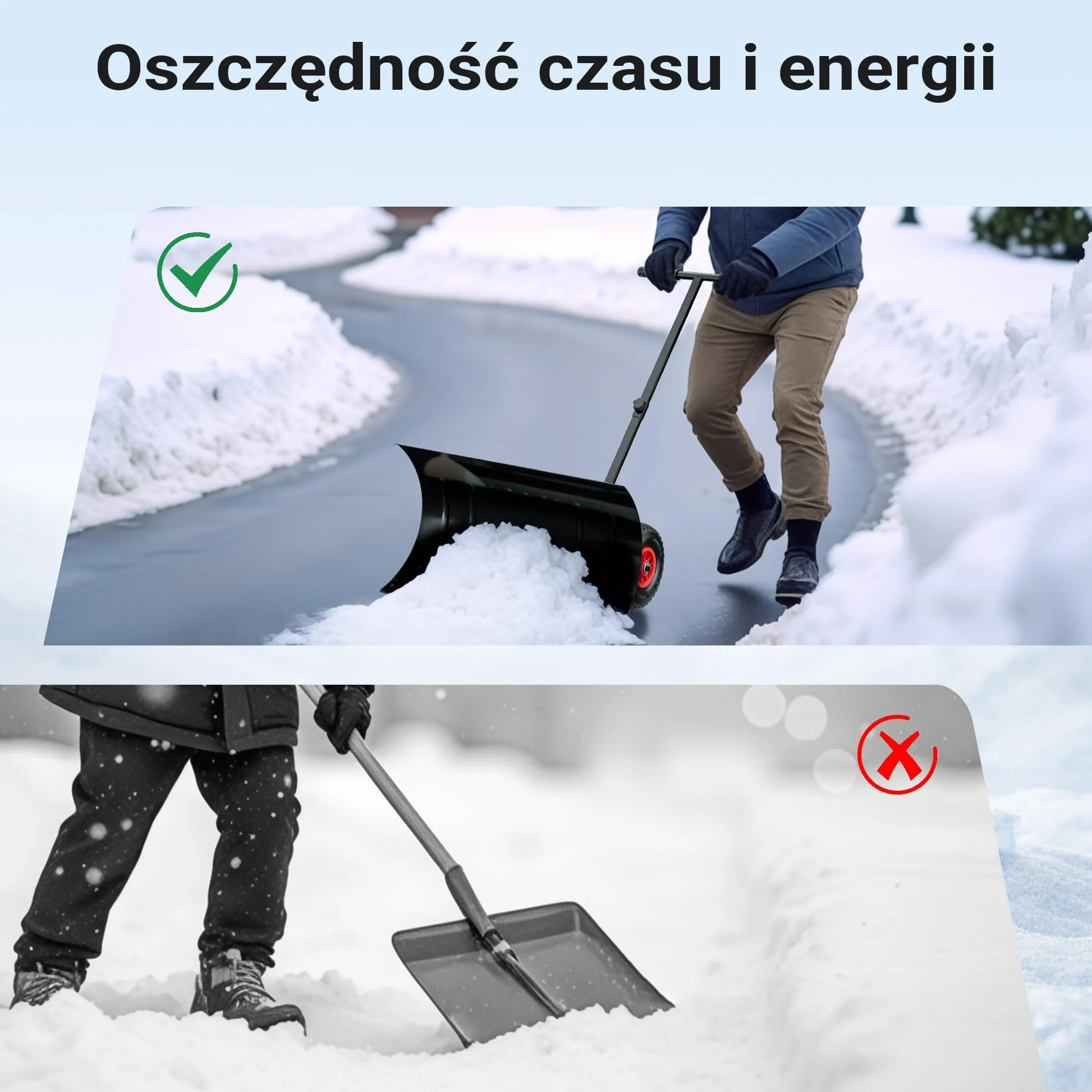 Wiltec Łopata do śniegu o wymiarach 74 x 43 cm ze stali, łopatka na kołach pneumatycznych 10″ z ruchomym kijem, szufla do odśnieżania