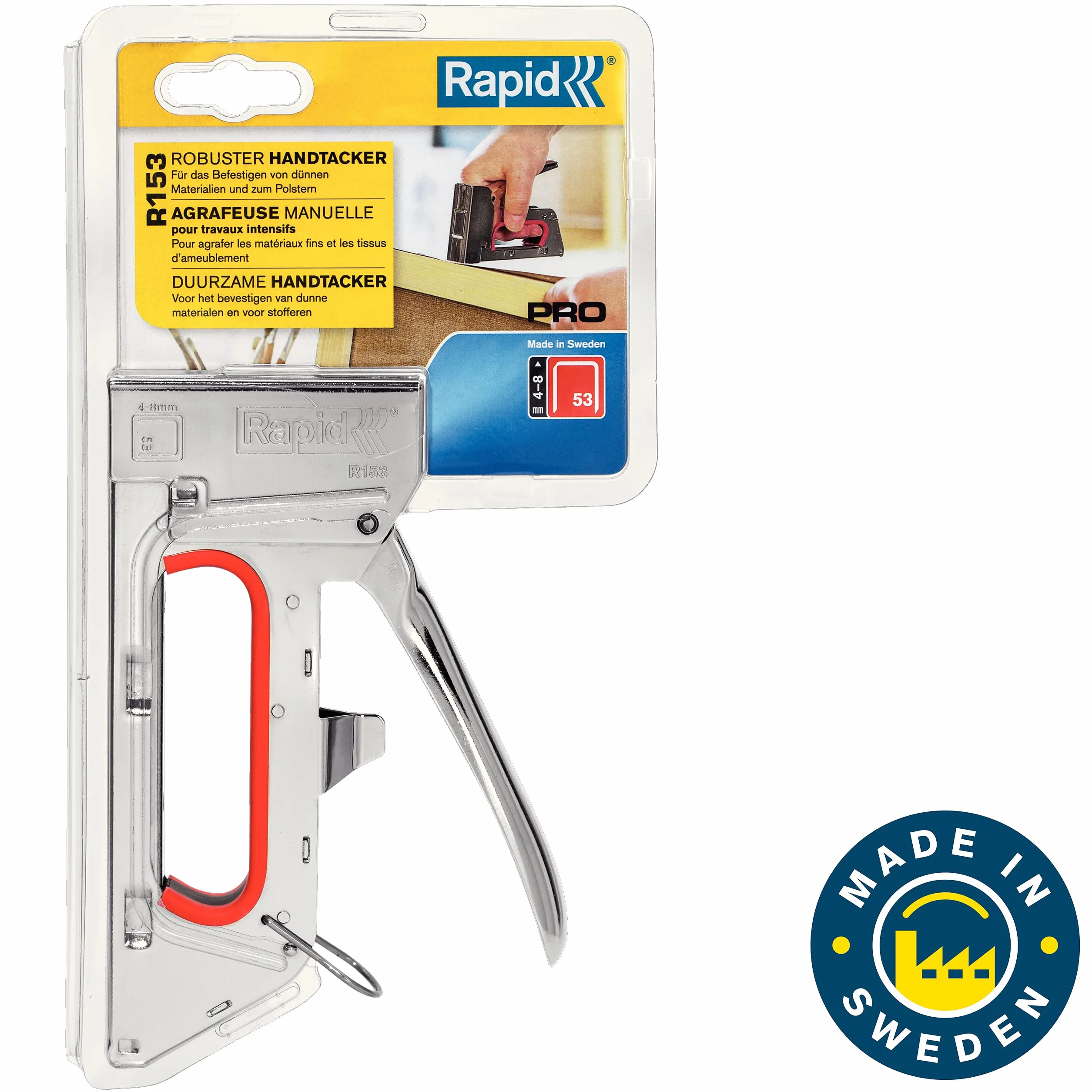 Rapid, Zszywacz Ręczny Rapid PRO R153 do Zszywek Nr 53, Ergonomiczny Uchwyt z Funkcją Blokady, Stalowa Konstrukcja, Płynny System Załadunku, Wyprodukowany w Szwecji (20511050)