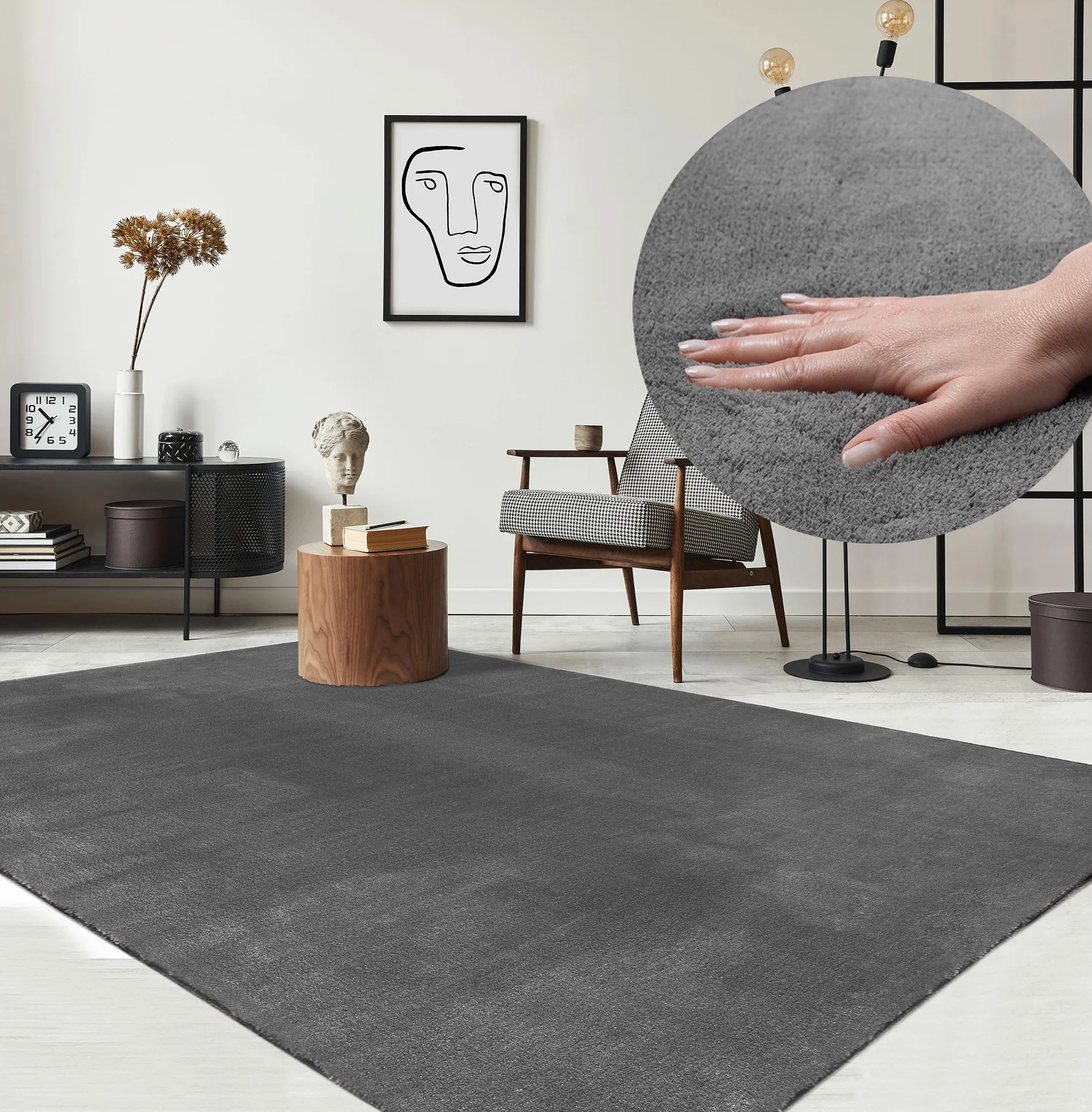 the carpet Relax - Nowoczesny dywan z krótkim i puszystym włosiem, z antypoślizgowym spodem, nadający się do prania w temperaturze do 30 stopni, ultra miękki, Antracyt, 80 x 150 cm