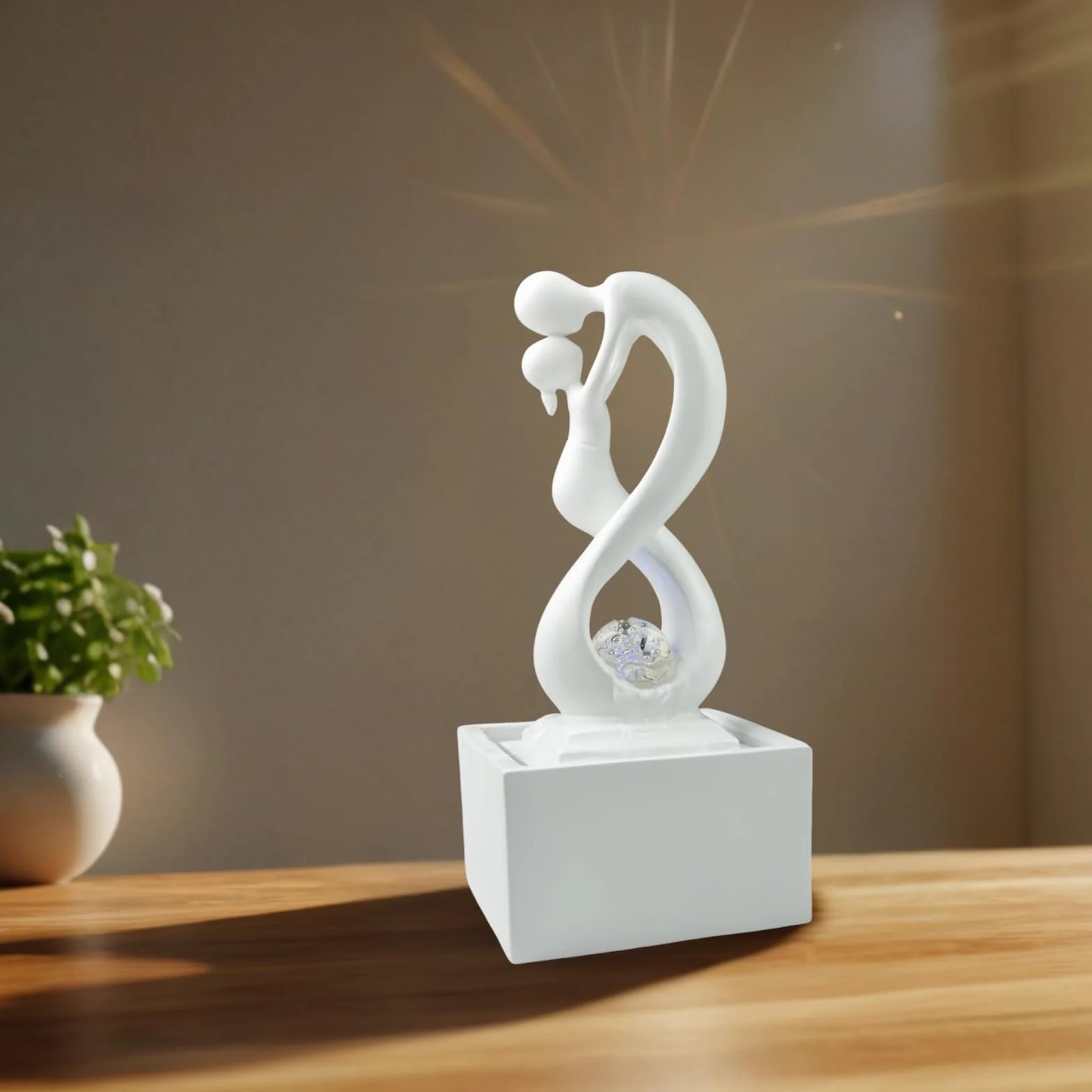 Zen'Light - Nowoczesna fontanna wewnętrzna Amor White z kolorowym światłem LED - Wystrój w stylu sztuki współczesnej, idealna medytacja i relaks - Oryginalny design Obrotowa kula zamknięta -