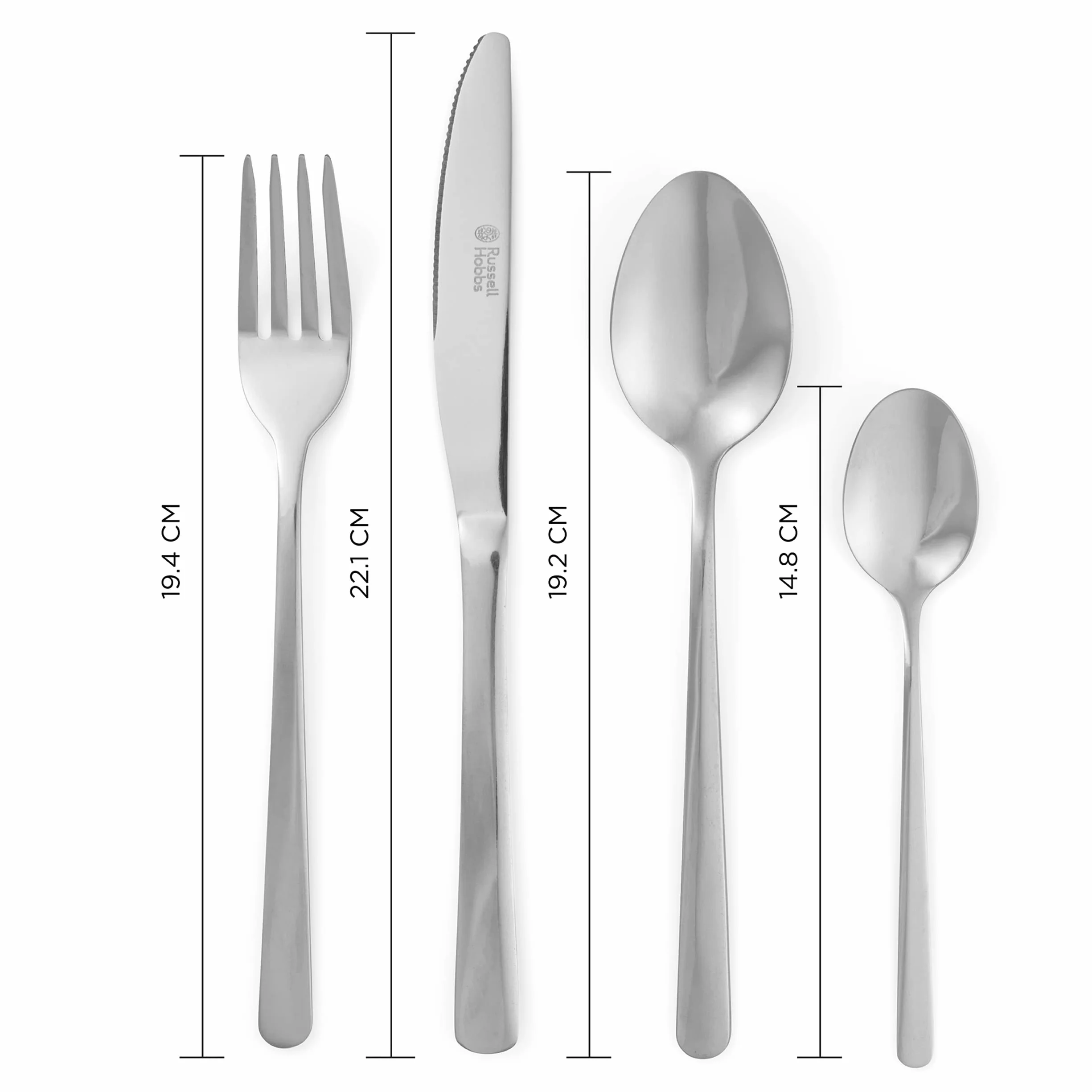 Russell Hobbs RH00023 Deluxe Vienna 24-czesciowy zestaw sztucców ze stali nierdzewnej, Mozna myc w zmywarce, Zawiera 6 widelców, 6 nozy, 6 lyzek stolowych i 6 lyzeczek