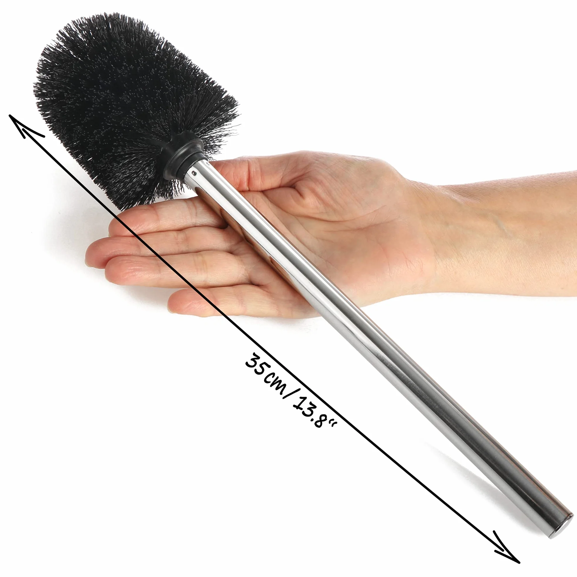 com-four 3 x szczotka do WC z wymienną głowicą – szlachetna szczotka do WC z uchwytem ze stali nierdzewnej – szczotka toaletowa – Ø 8 cm (03 sztuki – szczotka zapasowa czarna)