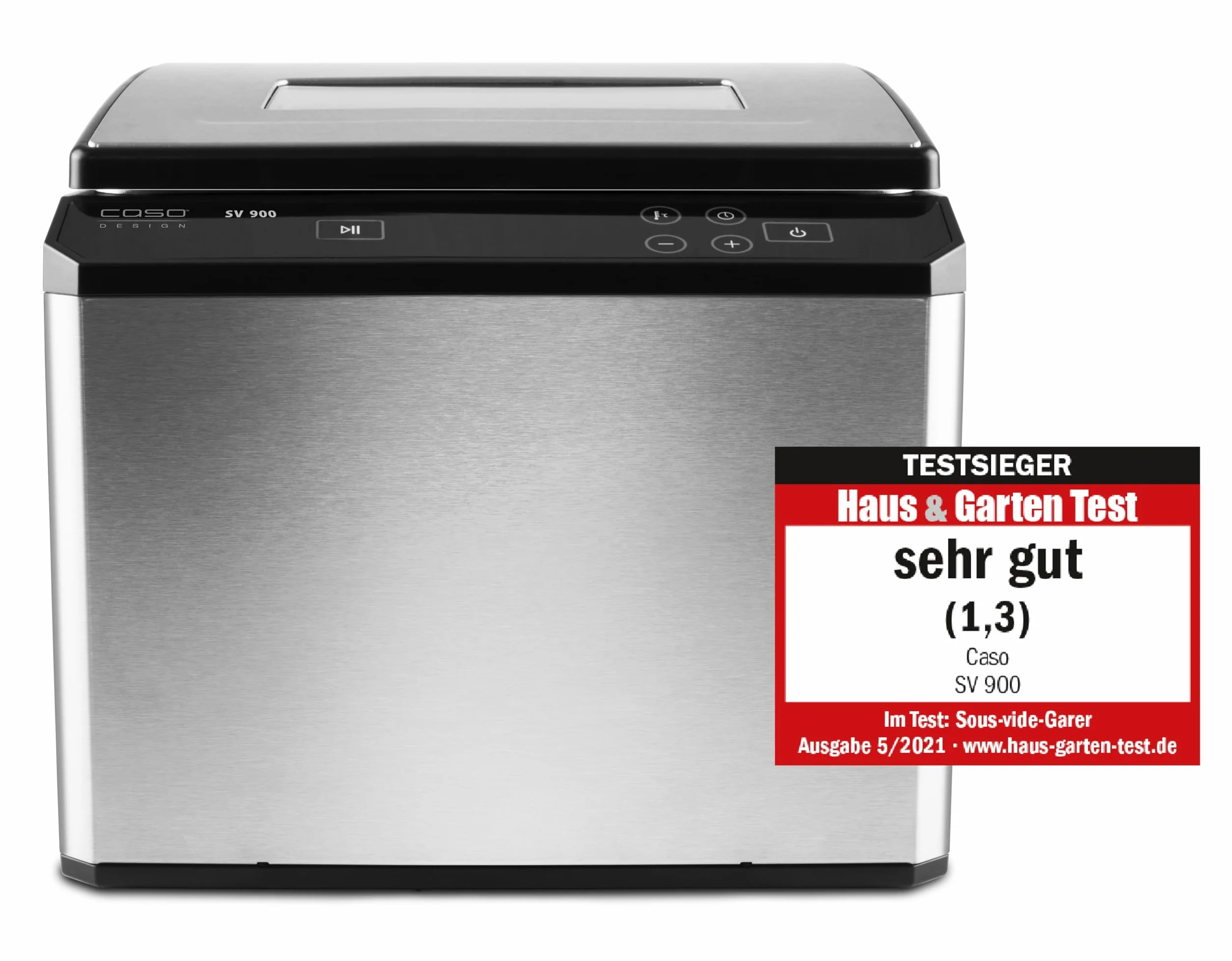 CASO SV900 Sous Vide Garer, perfekcyjne gotowanie próżniowe w kąpieli wodnej do 5 porcji, gotowanie w niskiej temperaturze od 30°C do 90°C w odstępach 0,1°C