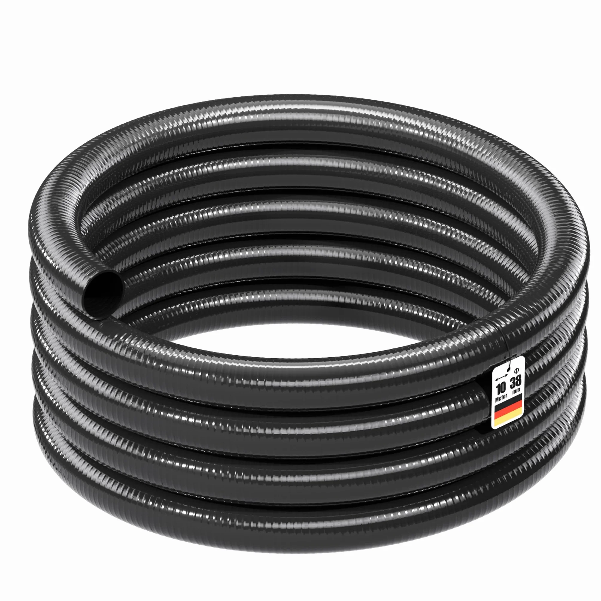 Wiltec wąż tłoczny i ssawny 10m wąż do oczka wodnego 38mm (1 1/2") czarny odporny na zimno do -5 °C, bardzo dobra odporność na promieniowanie UV wąż do pompy