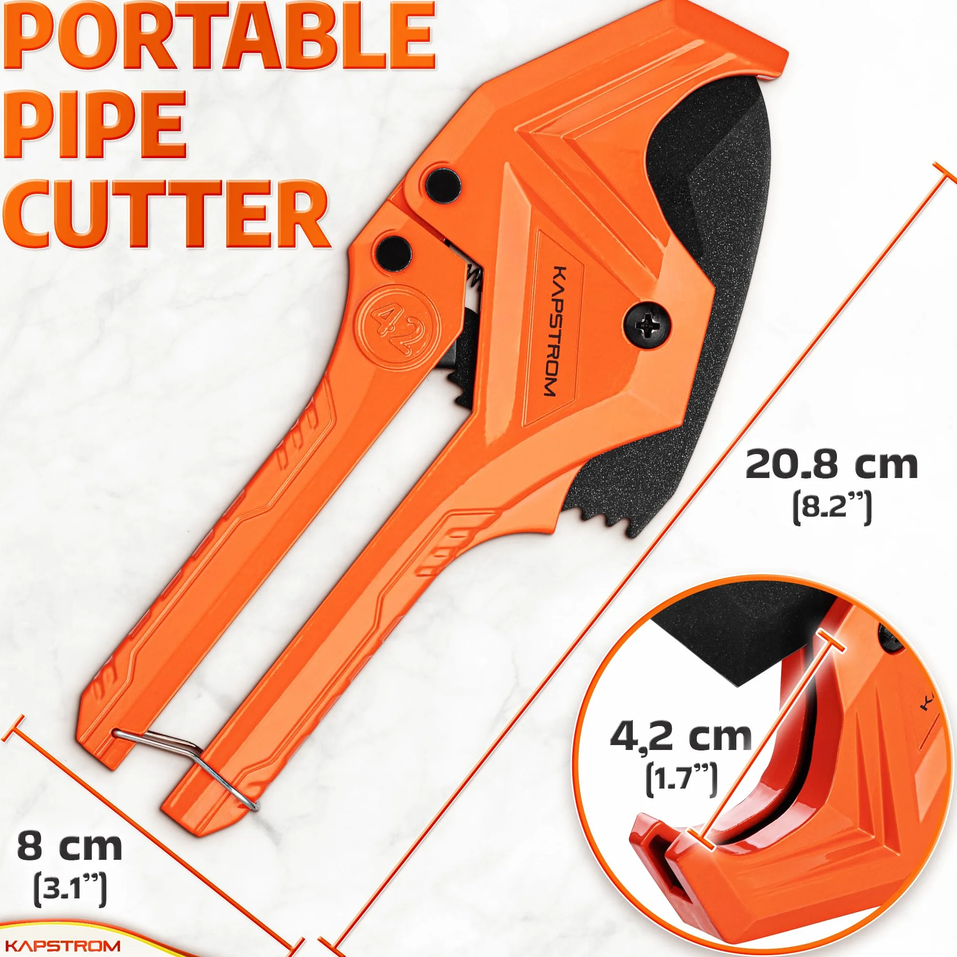 Ratchet PVC Pipe Cutter - 42 mm - Ratcheting Tubing Cutter for PEX, PPR, PE, Plastic & Rubber Hoses - Adjustable Plumbing Tool for Duct Repairs