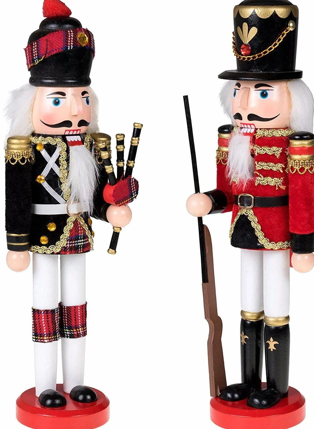 KAHEIGN 2 szt. drewnianych żołnierzyków dziadków do orzechów, 2 style, 30 cm, świąteczne tradycyjne figurki dziadków do orzechów z wysokiej jakości malowanego drewna sosnowego, żołnierz do domu