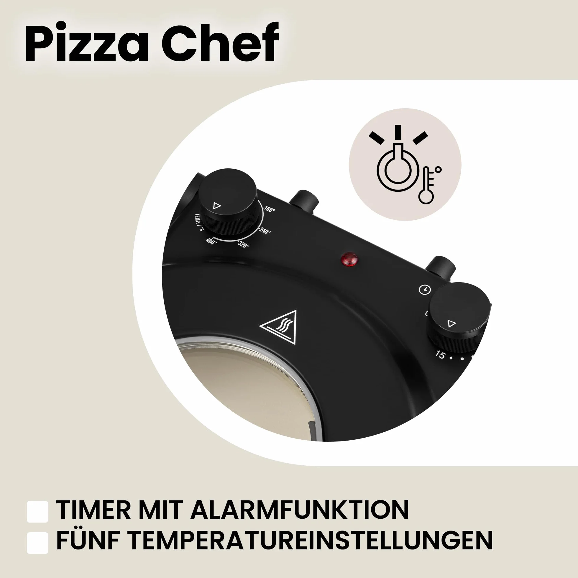 ZEEGMA PIZZA CHEF Elektryczny Piec do Pizzy 1200 W 400°C Kamień Ceramiczny 30 cm