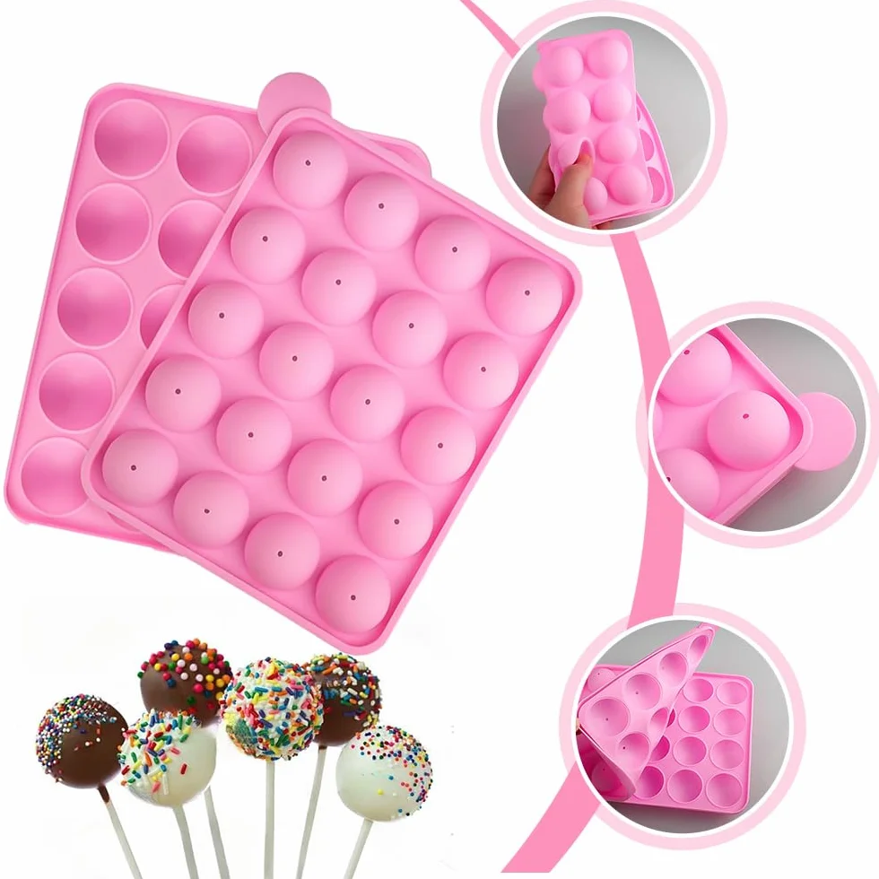 Forma Pop Cake, foremki na cukierki, 20 wgłębień silikonowa forma do wyskakujących patyczków, z 100 patyczkami do smoczka czekoladowego, narzędzia do pieczenia DIY, różowa