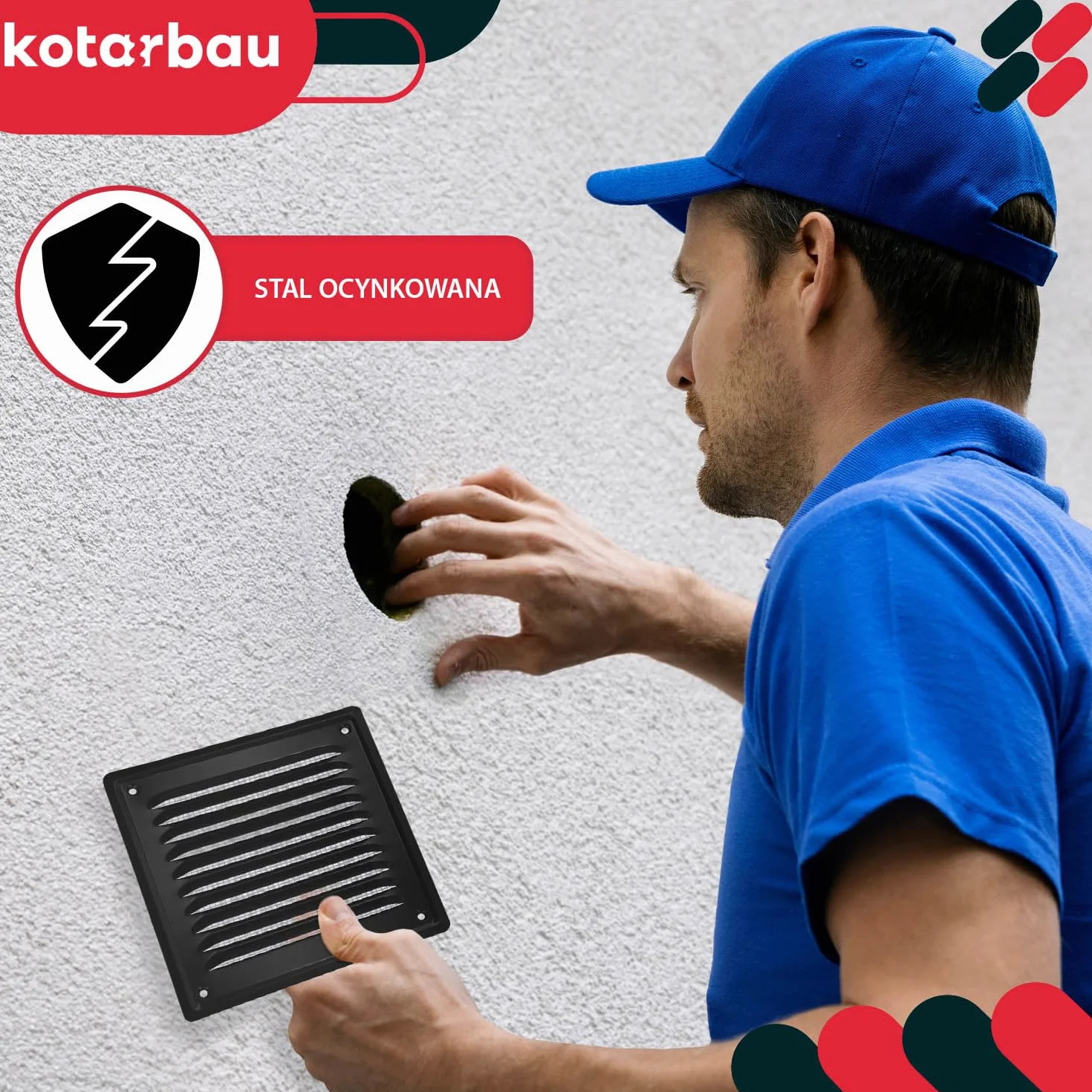 KOTARBAU® Kratka Wentylacyjna - 165 X 165 MM - Wentylacja z Siatką - Stal - Metalowa - Czarna