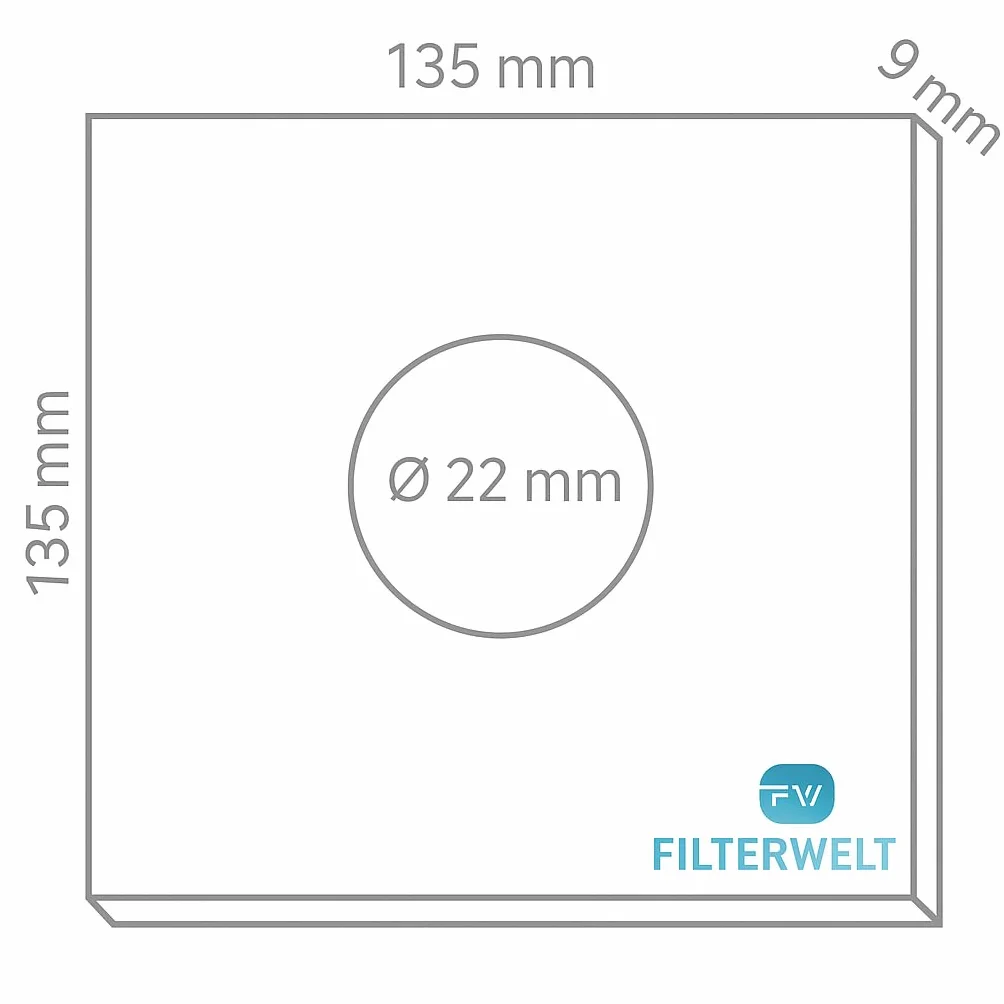 5 x zestaw filtrów zamiennych dla filtrów pyłowych MAICO ZF 60/100 - 135 x 135 mm/otwór 22 mm - wentylatory łazienkowe wszystkie typy ER-AP/APB 0093.0680