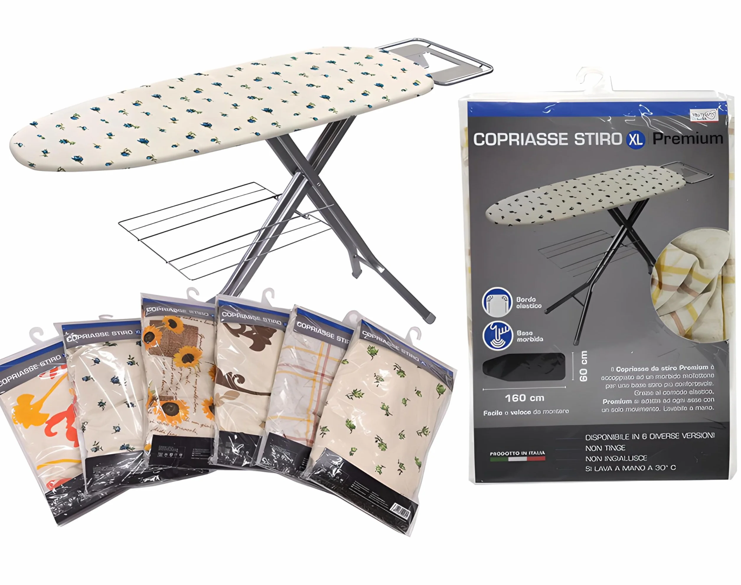 Pokrowiec na deskę do prasowania cm 160x60 XXL Uniwersalny pokrowiec na deskę do prasowania Duży Maxi Pokrowiec na deskę do prasowania Premium odpowiedni do żelazka parowego Made in Italy, różne