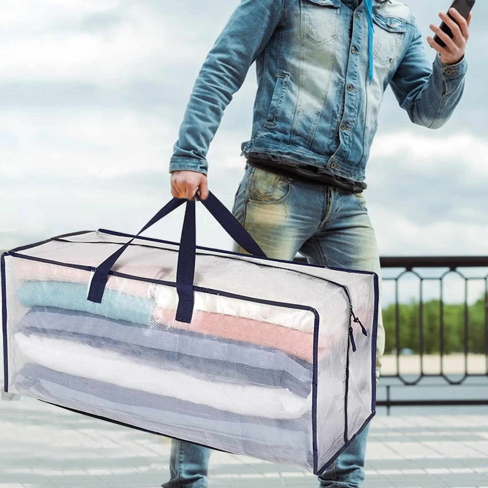 Large Packing Storage Bags, Heavy-Duty Moving Totes with Zipper and Thick Tear-Resistant Material, Space-Saving Organizer for Home and Travel, 29.13x14.17x12.99 Inches