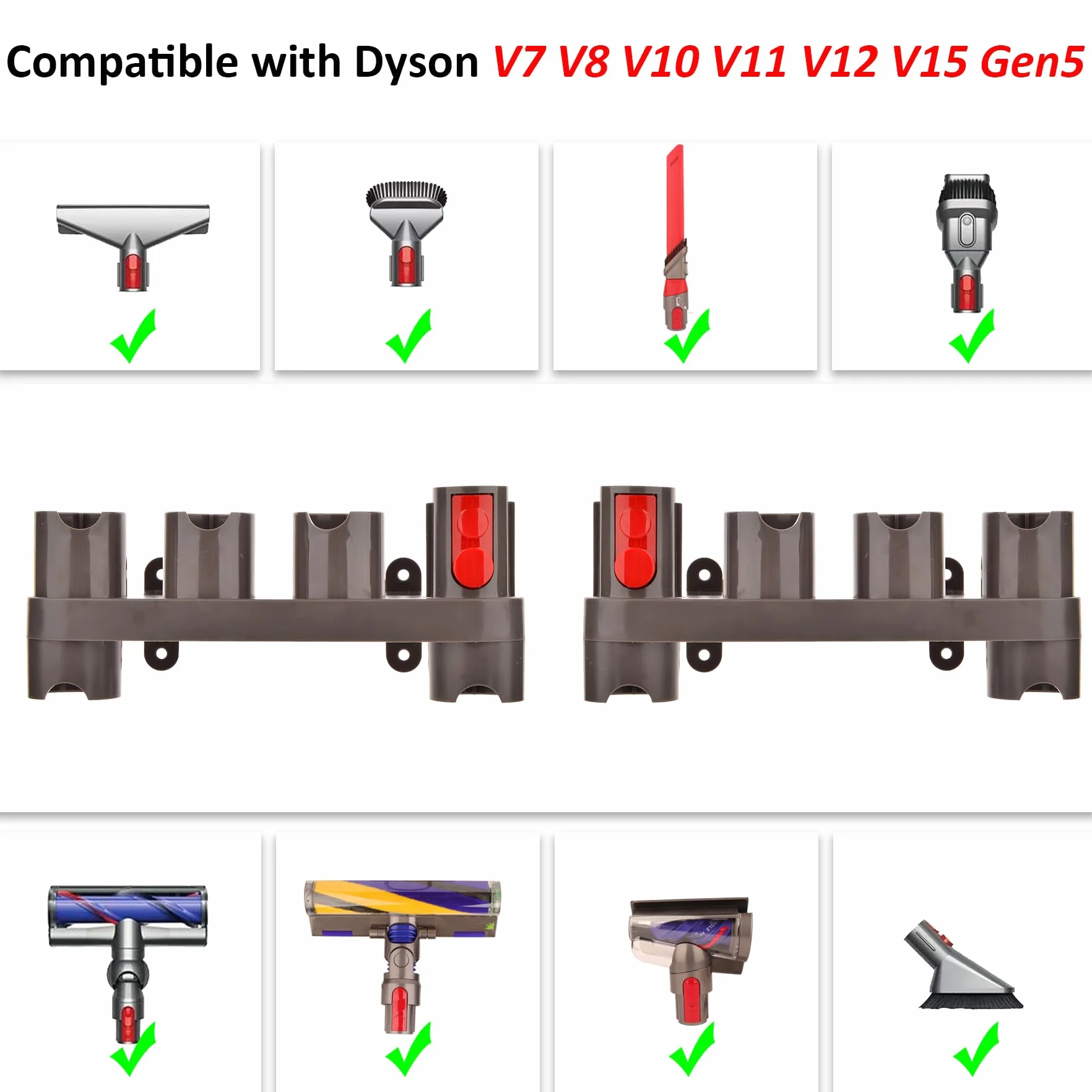 RTop Uchwyt akcesoriów do odkurzacza Dyson V7 V8 V10 V11 SV10 SV11, uchwyt akcesoriów Dyson (10 gniazd do przechowywania, opakowanie 2 szt.)