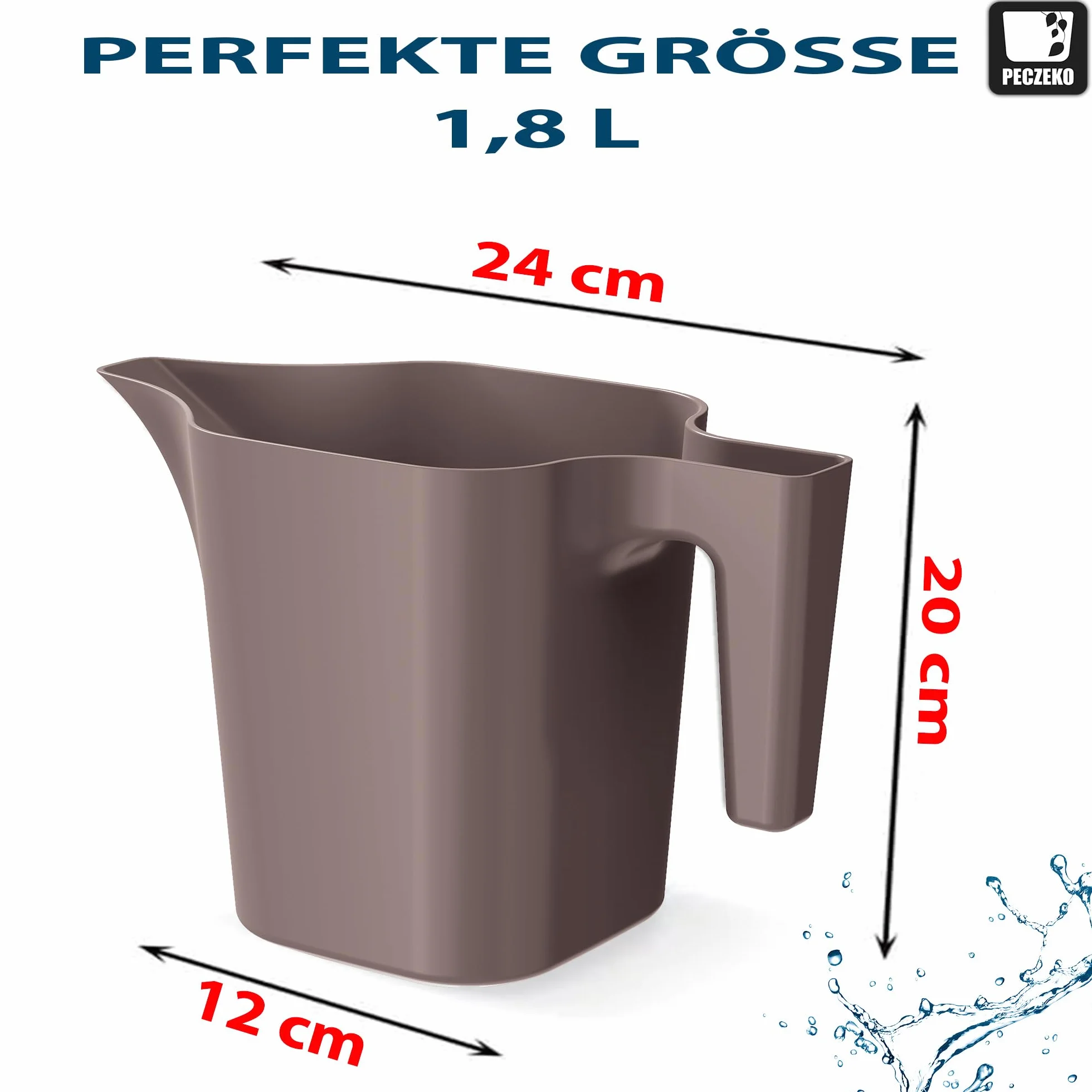 Konewka 1,8 l do domu i ogrodu - z wytrzymałego plastiku - konewka do łatwego podlewania kwiatów, roślin i roślin doniczkowych, zestaw 2-częściowy (2 opakowania) czekolada
