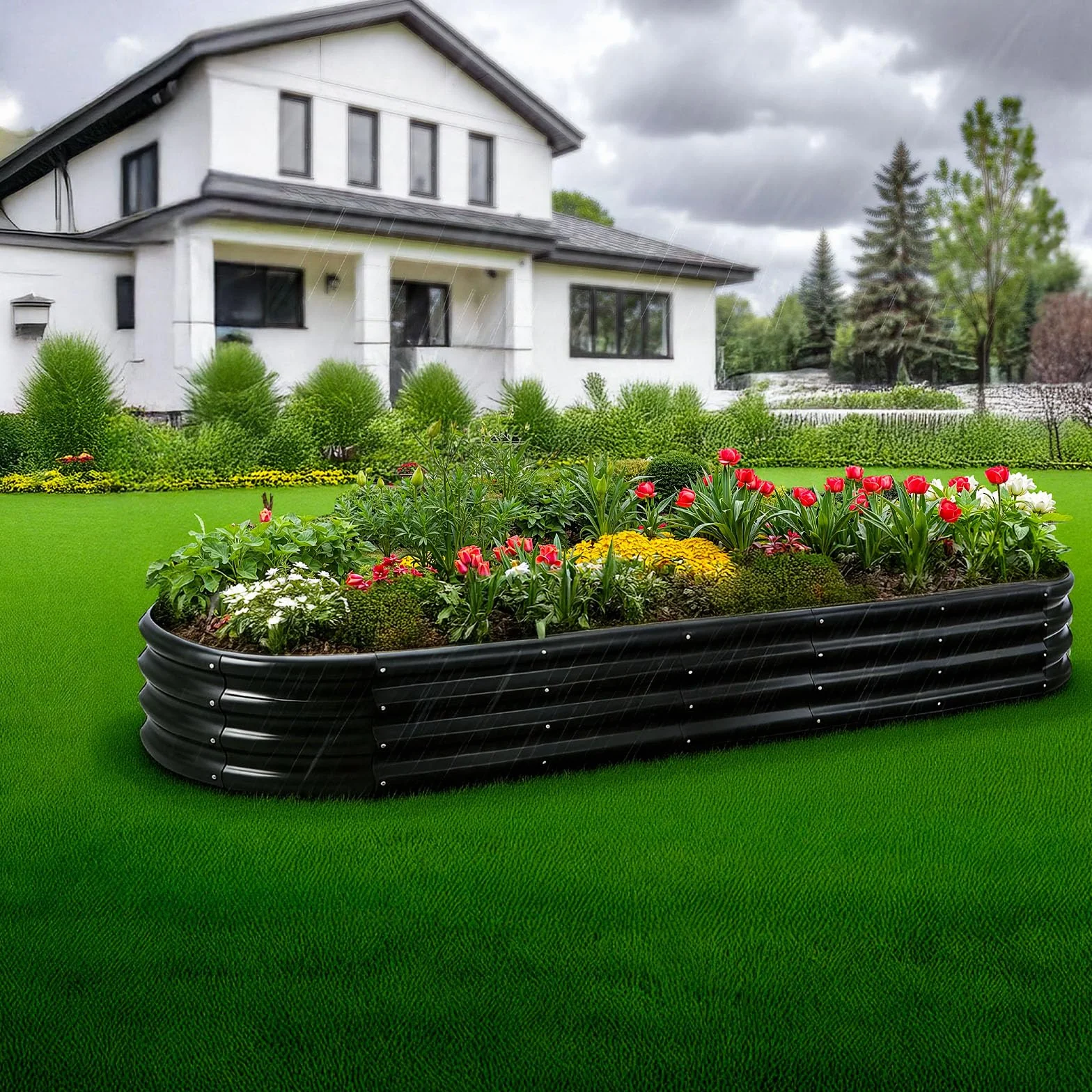 VEVOR Łóżko ogrodowe ze stali ocynkowanej 2400 x 600 x 290 mm, z otwartym dnem, duża podwyższona grządka do uprawy warzyw, kwiatów, ziół aromatycznych i sukulentów, ciemnoszary