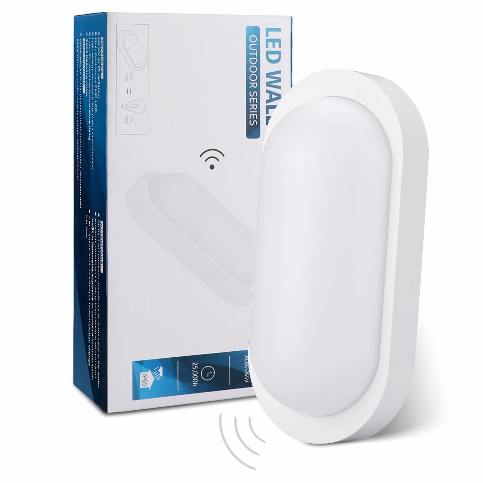 Oraymin Lampa ścienna LED 10 W z czujnikiem ruchu, 4000 K, neutralna biel, lampa z automatycznym czujnikiem LED, IP44, lampa sufitowa, lampa do piwnicy, lampa łazienkowa, lampa do sypialni, lampa